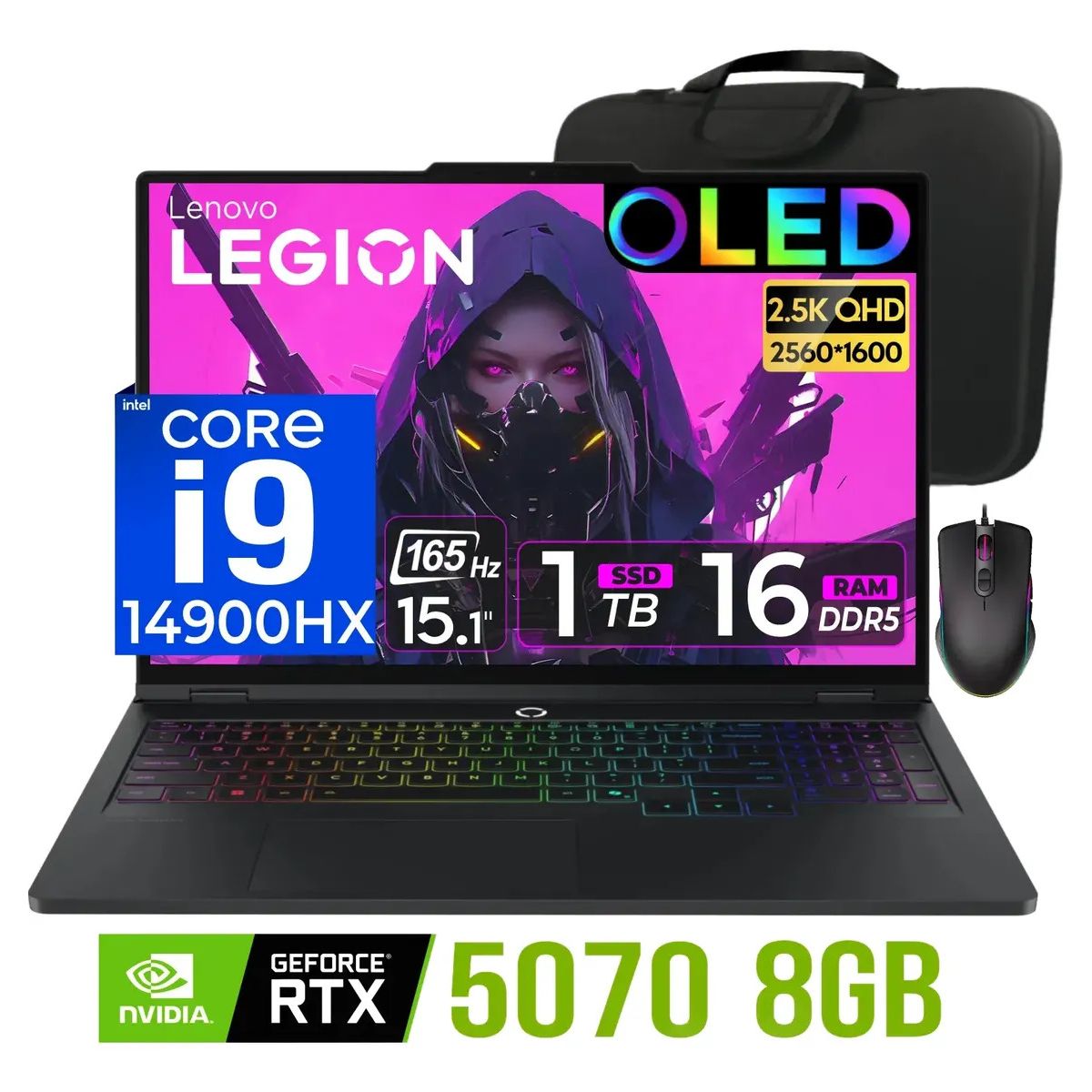 LENOVO - laptop Lenovo Legion 5 Core i9-14900HX Nvidia 8GB RTX5070 16gb ram 1tb Ssd 15.1″ OLED 165Hz