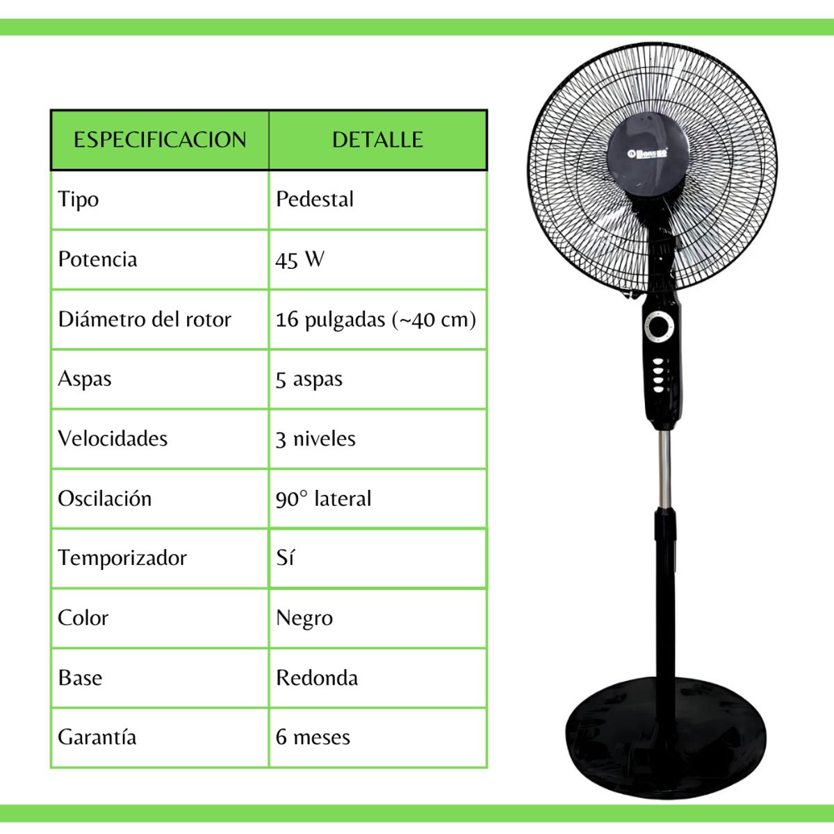BOSSKO - Ventilador Bossko Pedestal 16" 3 velocidades - BK8460VX