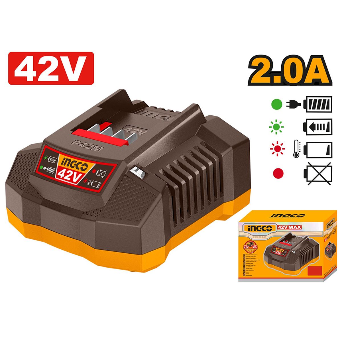 INGCO TOOLS - CARGADOR PARA BATERÍA INGCO 42V P42M FCLI42021