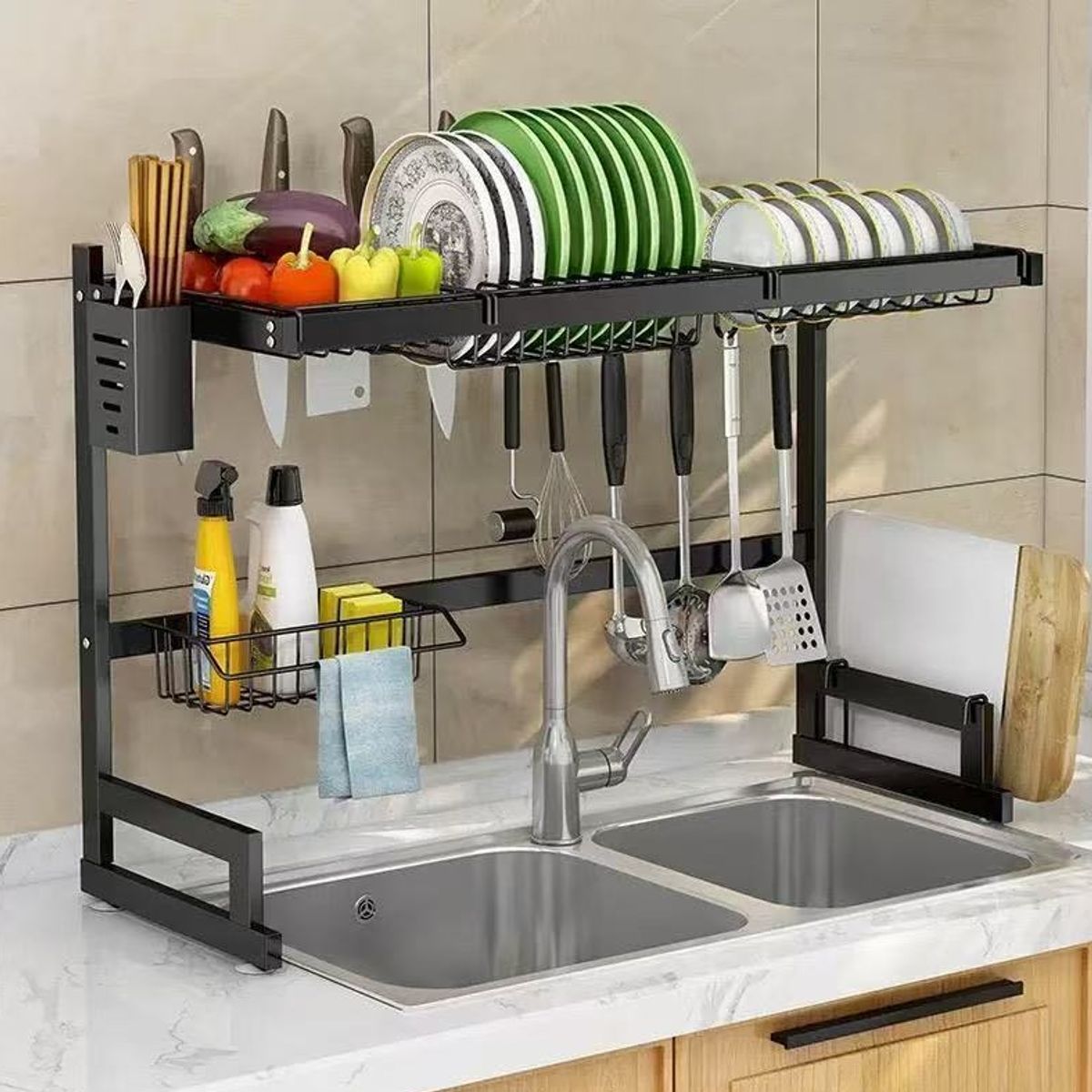 GENERICO - Escurridor De Platos 2 Niveles 85CM Negro