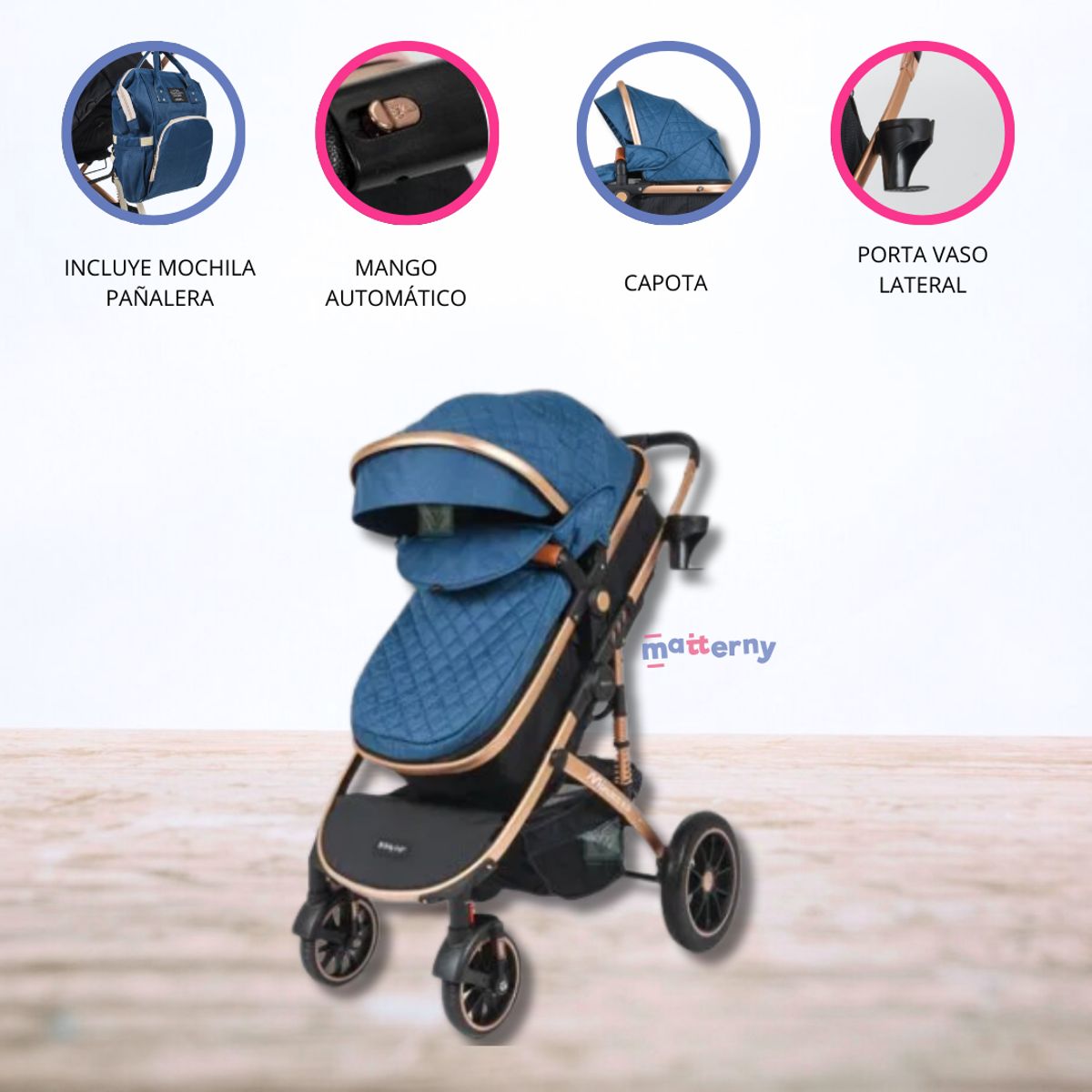 BABY HAPPY - Coche Deportivo Moisés para Bebé «MONACO» Blue
