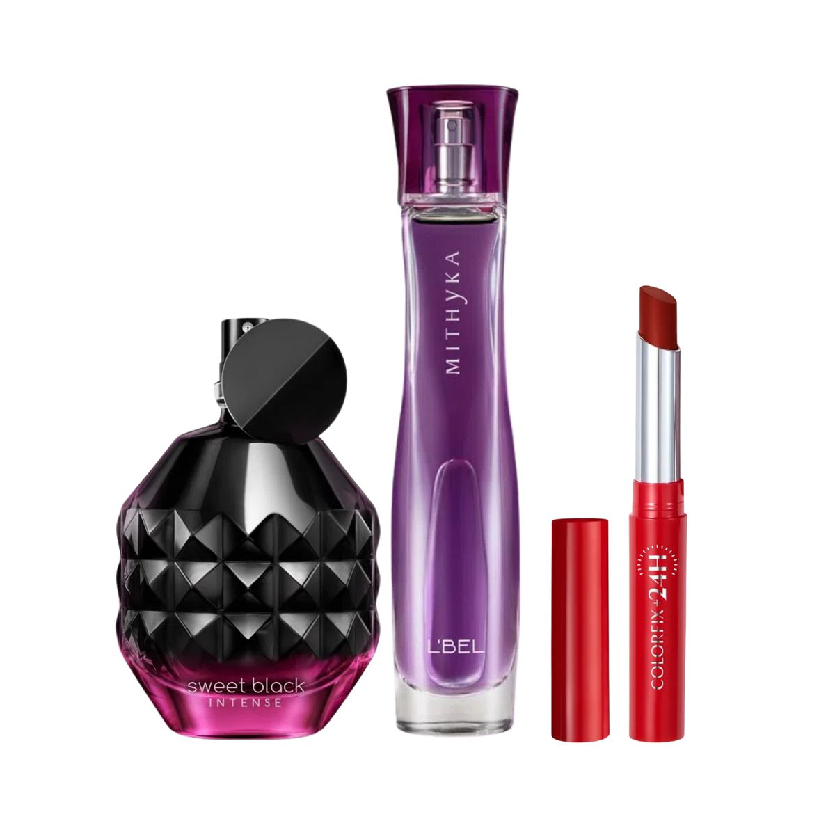 Cyzone - Set de Perfumes Sweet Black Intense y Mithyka con Labial Colorfix Pimienta Caliente