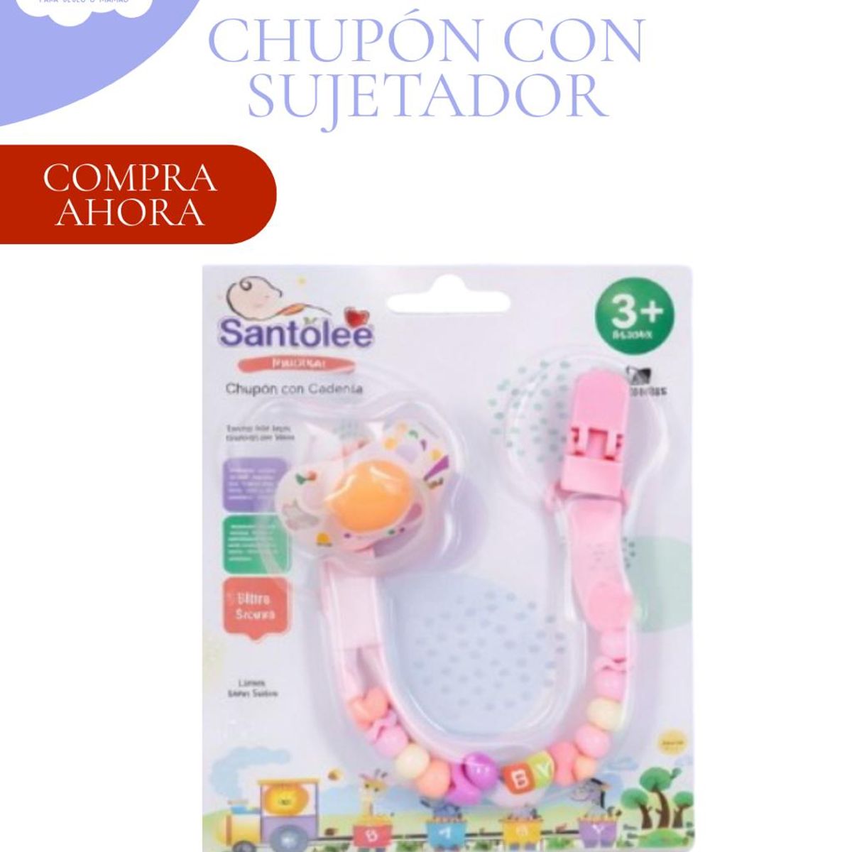 GENERICO - CHUPON ENTRETENEDOR CON SUJETADOR ROSADO CON ORANGE- SANTOLE