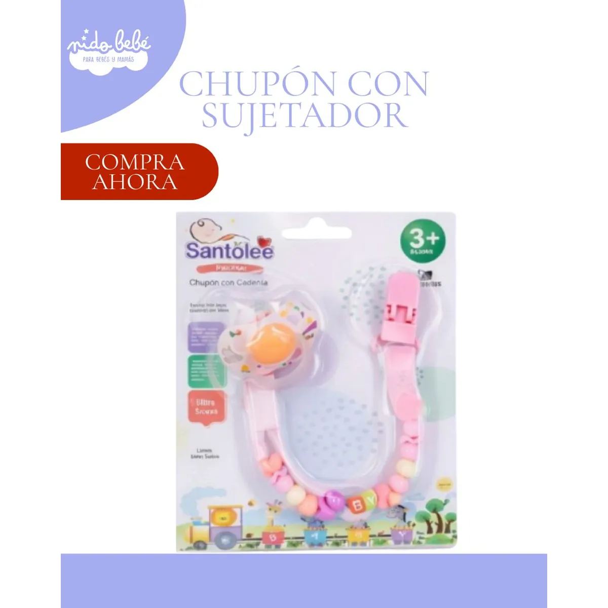 GENERICO - CHUPON ENTRETENEDOR CON SUJETADOR ROSADO CON ORANGE- SANTOLE