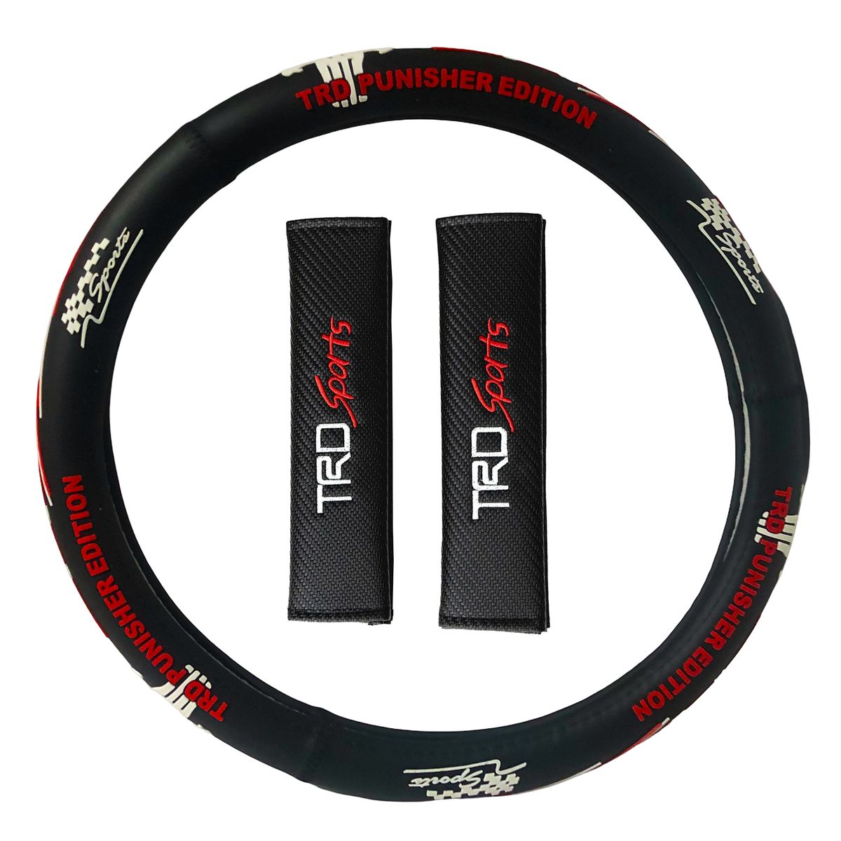 GENERICO - Kit Cubre Volante + Protector De Cinturón Premiun TRD Black 3Pcs