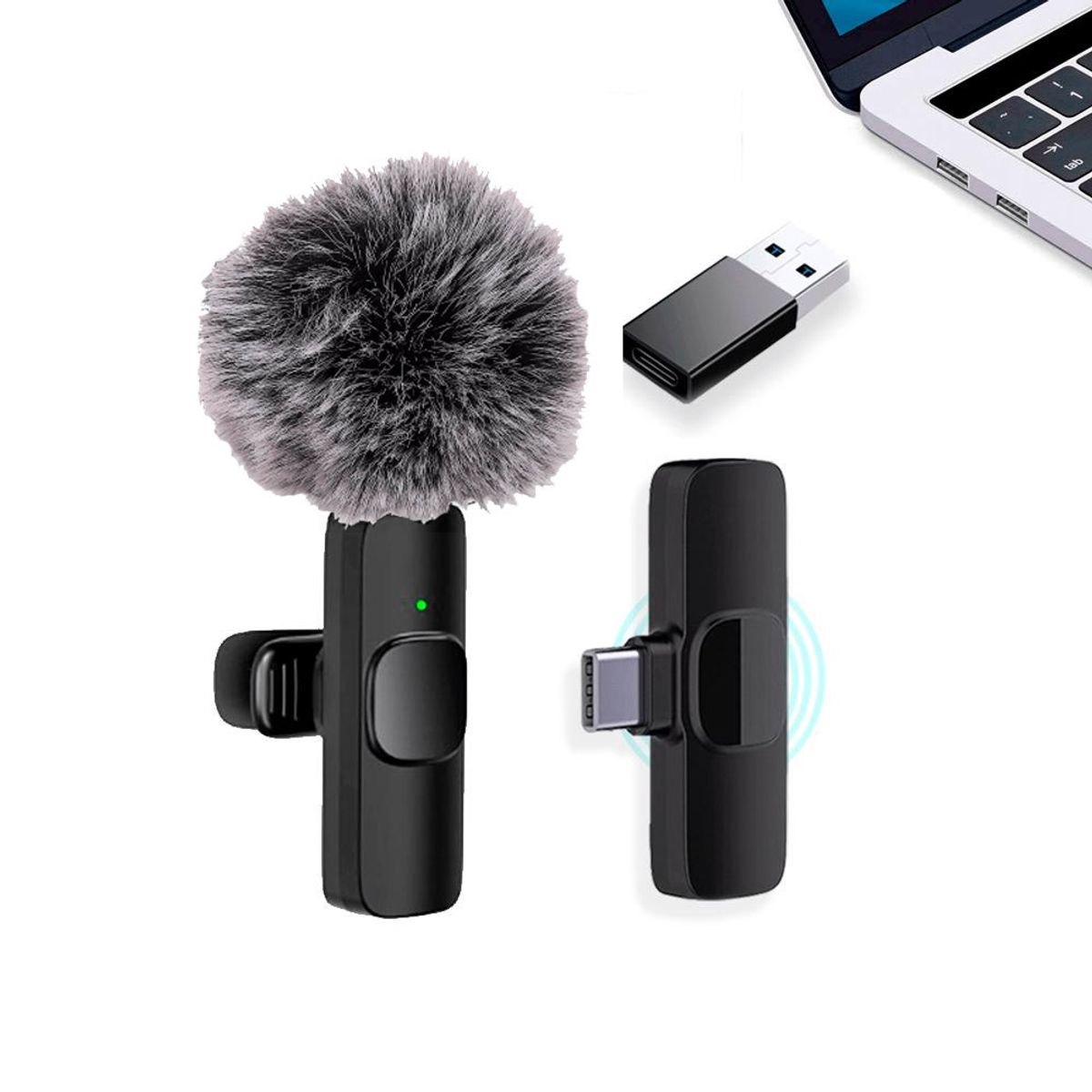 KREED - Micrófono Solapero Inalámbrico K8 Tipo C + Adaptador USB y filtro antiviento