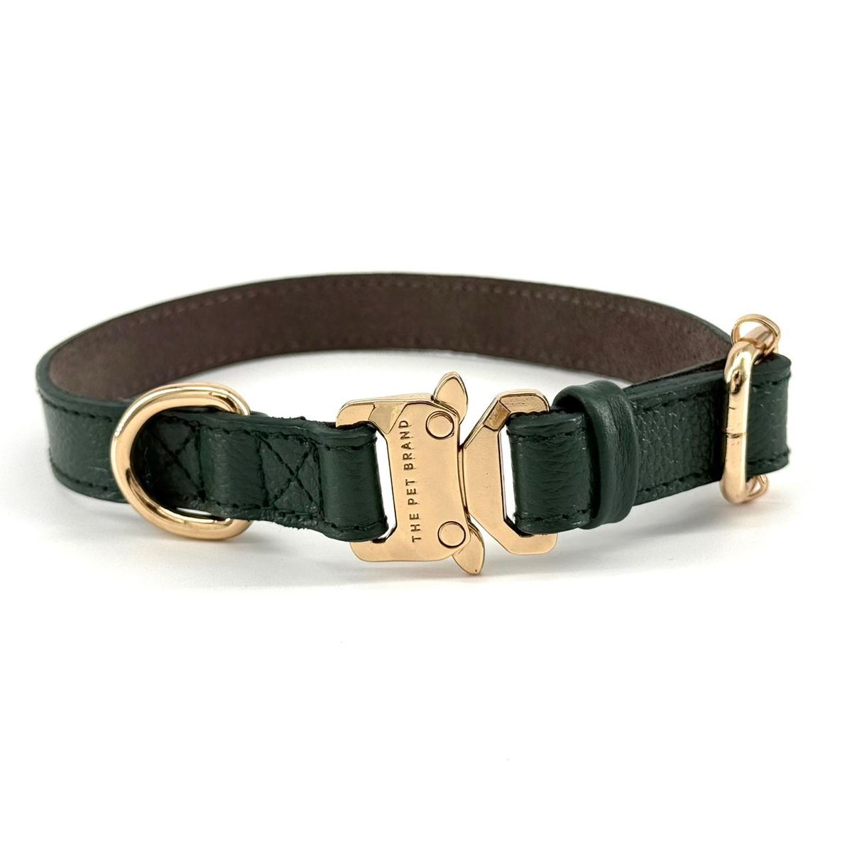 THE PET BRAND - Collar de cuero para mascotas - Verde talla S regulable de 17cm a 26cm