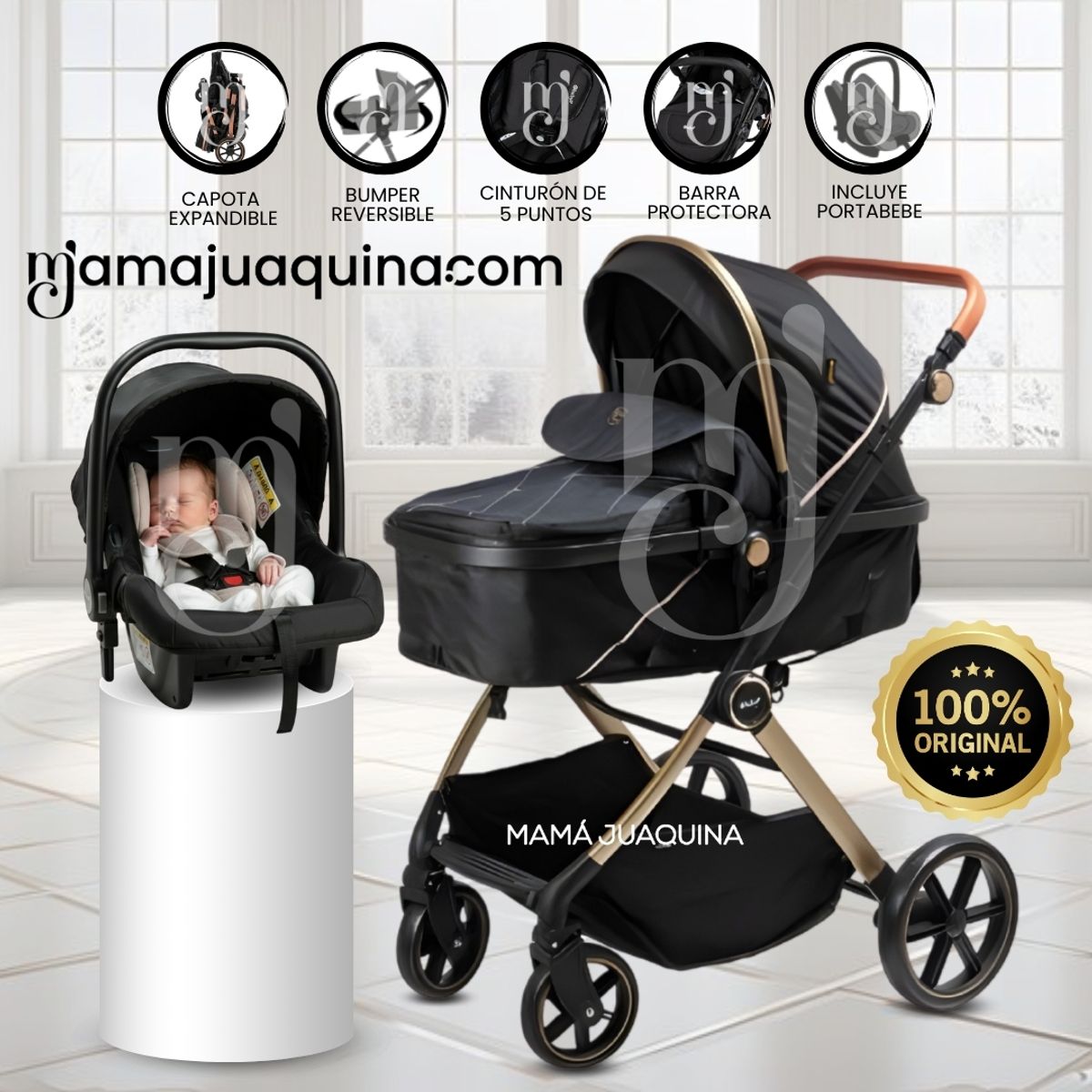 BABY - Coche Moisés Travel System «SIGNAL PLUS» con Portabebé Black