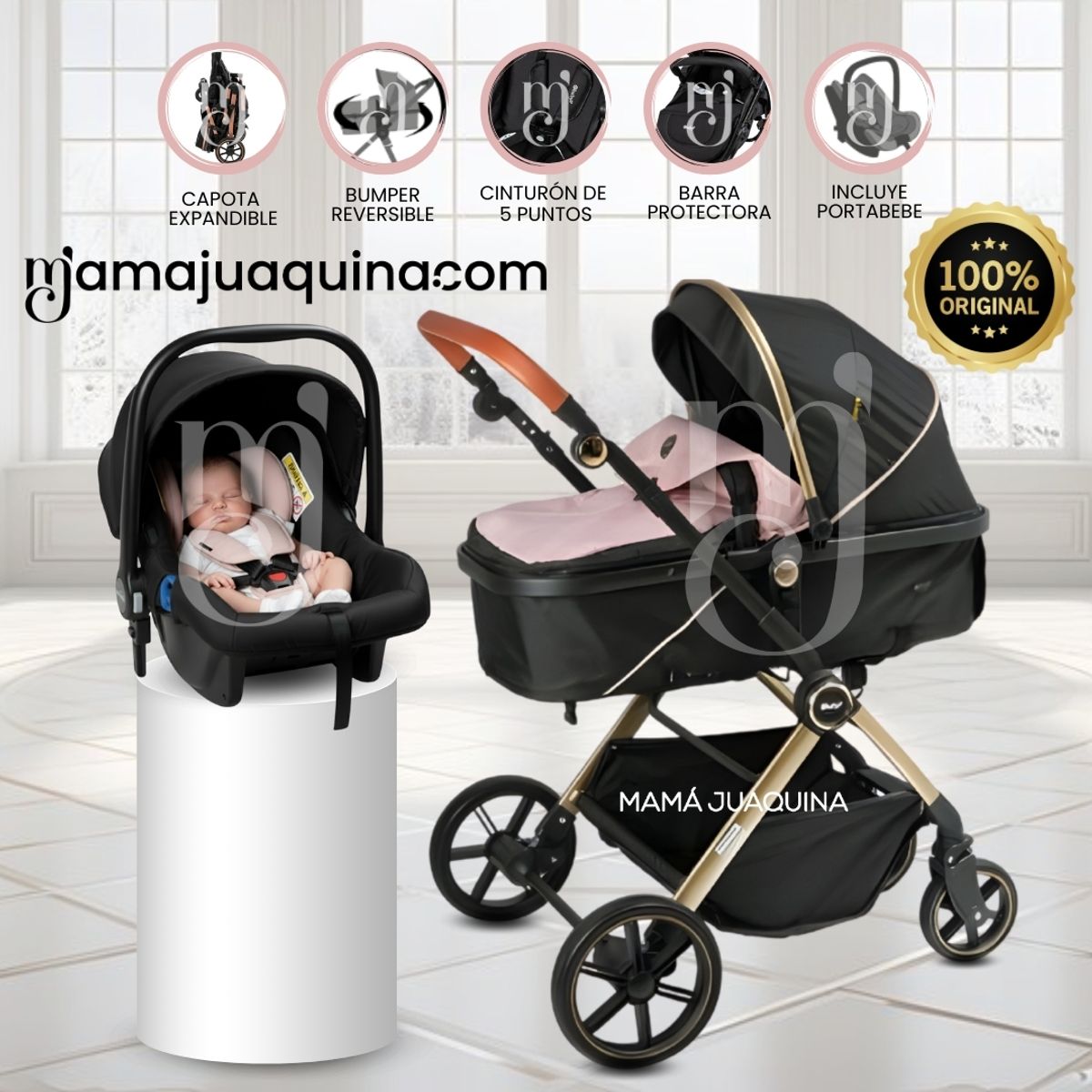 Baby - Coche Moisés Travel System «SIGNAL PLUS» Con Portabebé Pink