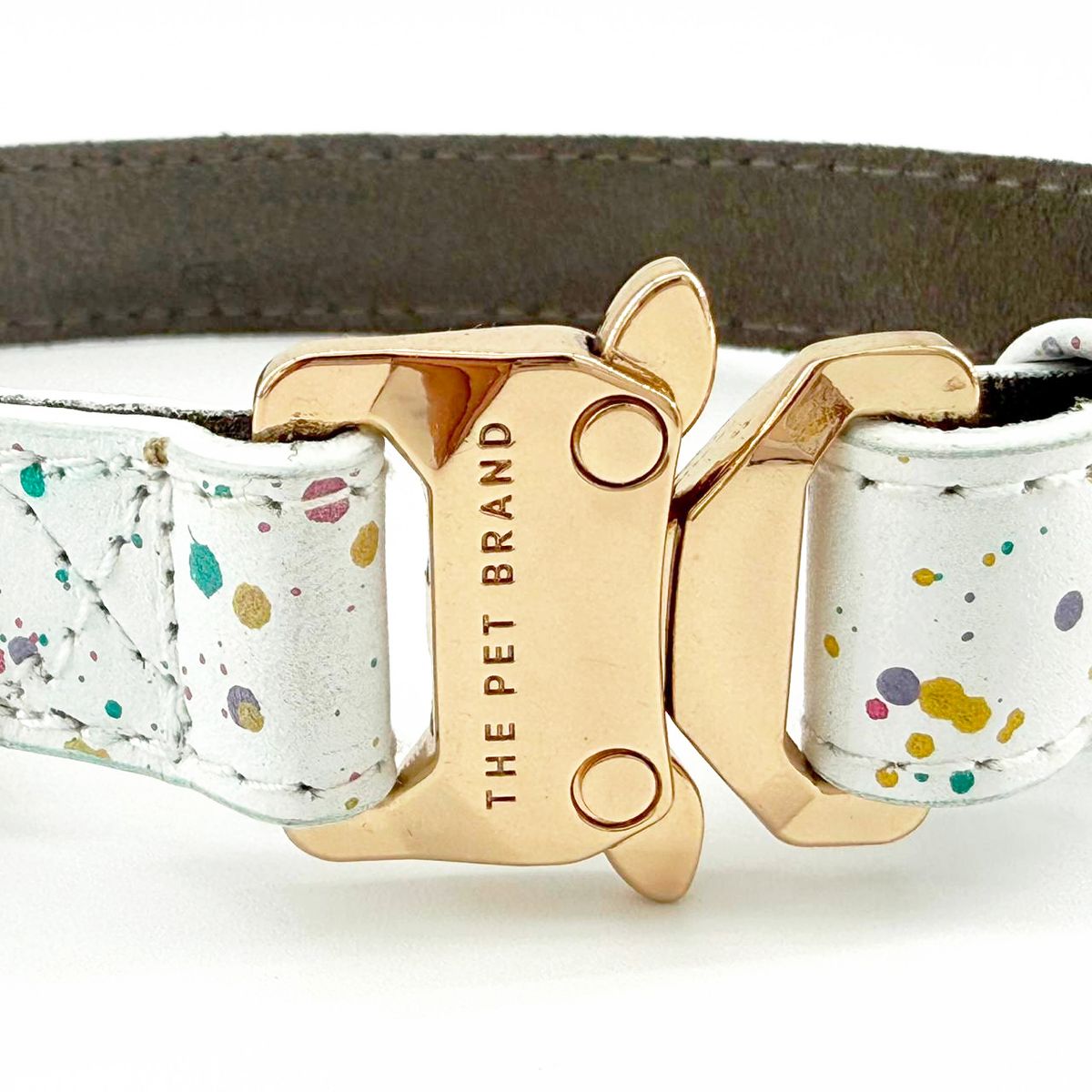 THE PET BRAND - Collar de cuero para mascotas - Blanco Multicolor talla M regulable de 23cm a 39cm