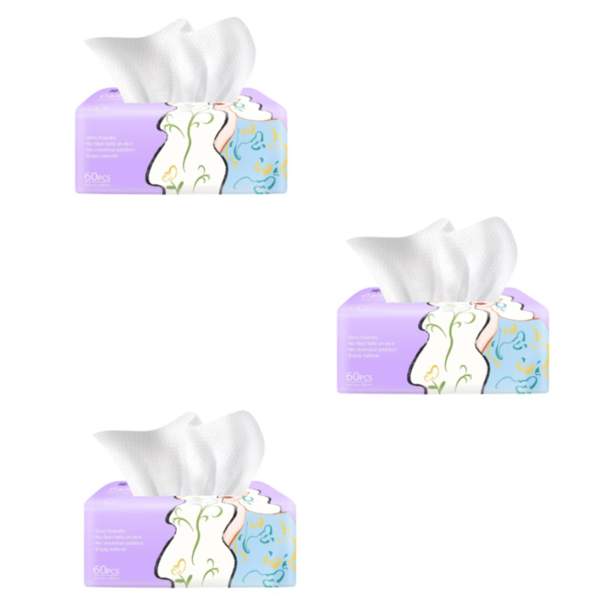 3 Paquetes con 60 pañuelos de algodón tissues Desechables, marca GENERICO - Foto Principal