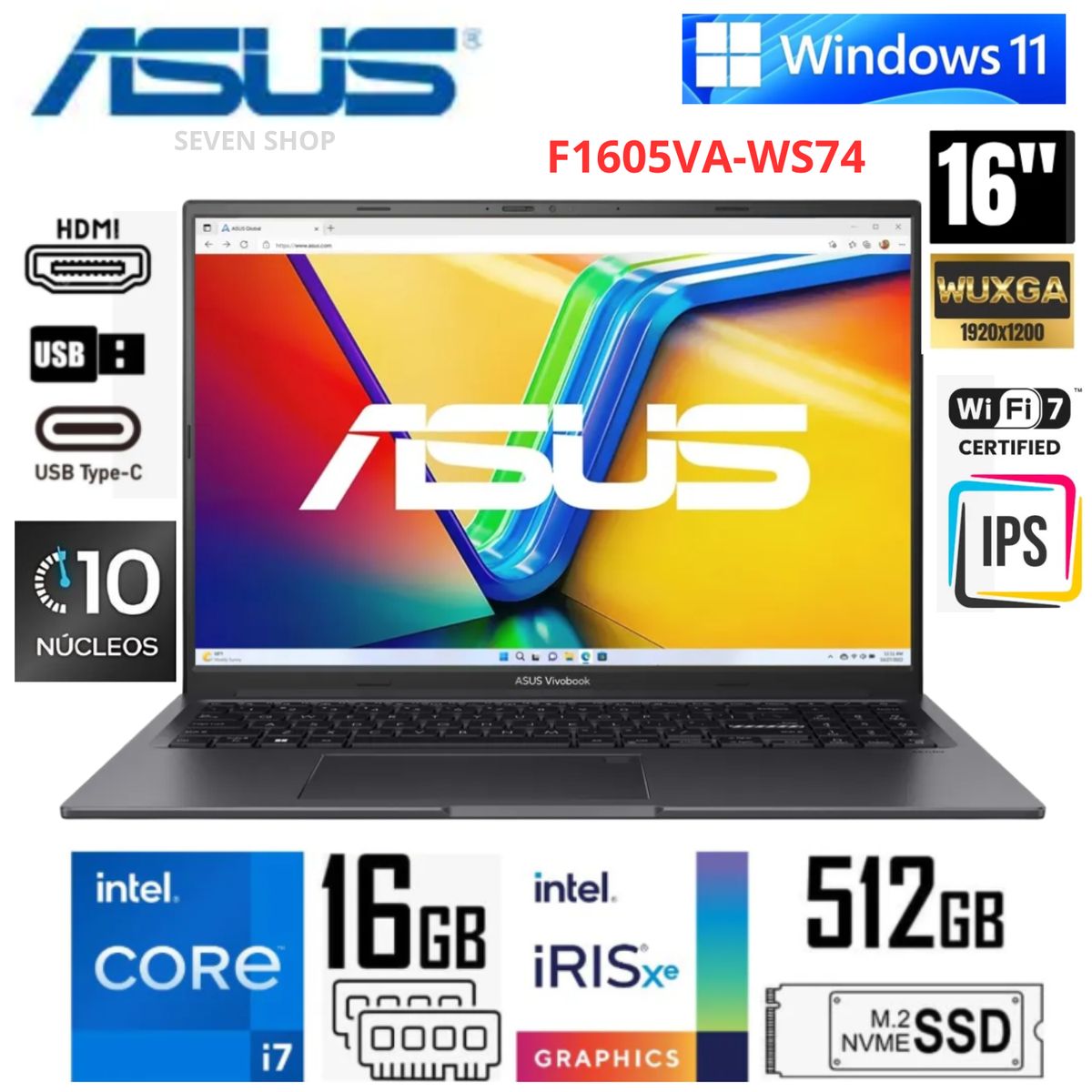 ASUS - Laptop ASUS Vivobook 16 F1605VA-WS74  16” WUXGA Intel Core i7-1355U 16GB RAM 512GB SSD