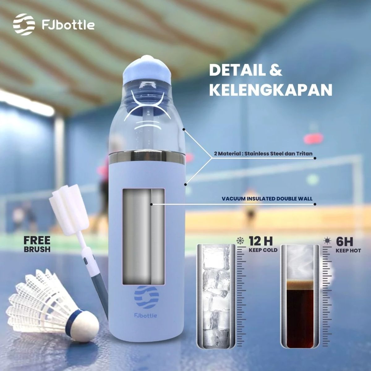 FJBOTTLE - FJBottle - Botella de acero doble pared 304ss y Plástico Tritan de 750ml - Azul