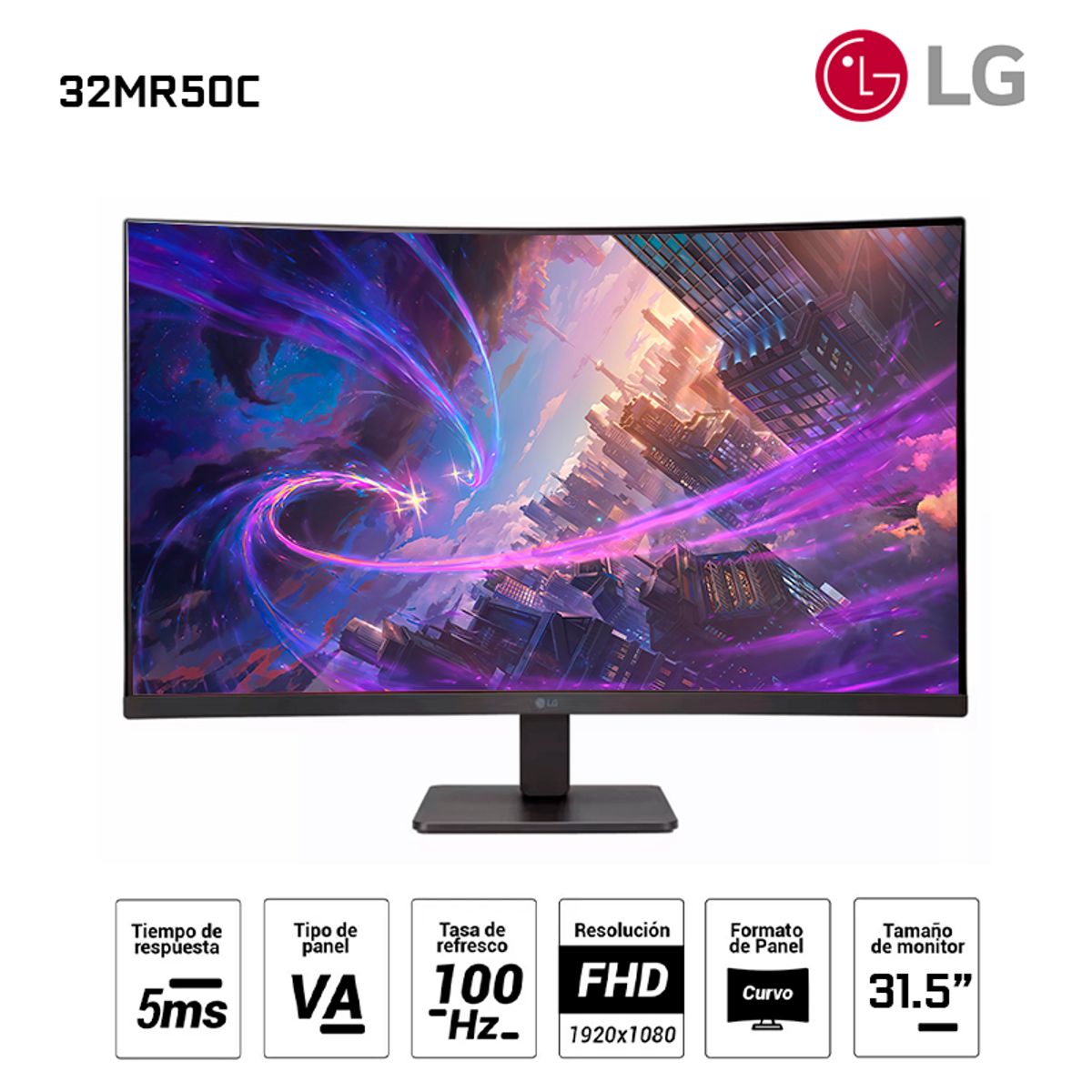 LG - Monitor LG 32MR50C 315 FHD VA 1920x1080 100Hz HDMI x1 VGA x1 Headphone-Out x1