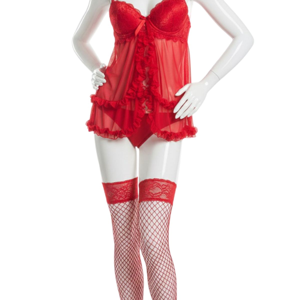 GENERICO - LENCERIA SEXY FEMENINA BABY DOLL ENCAJE RED PASSION