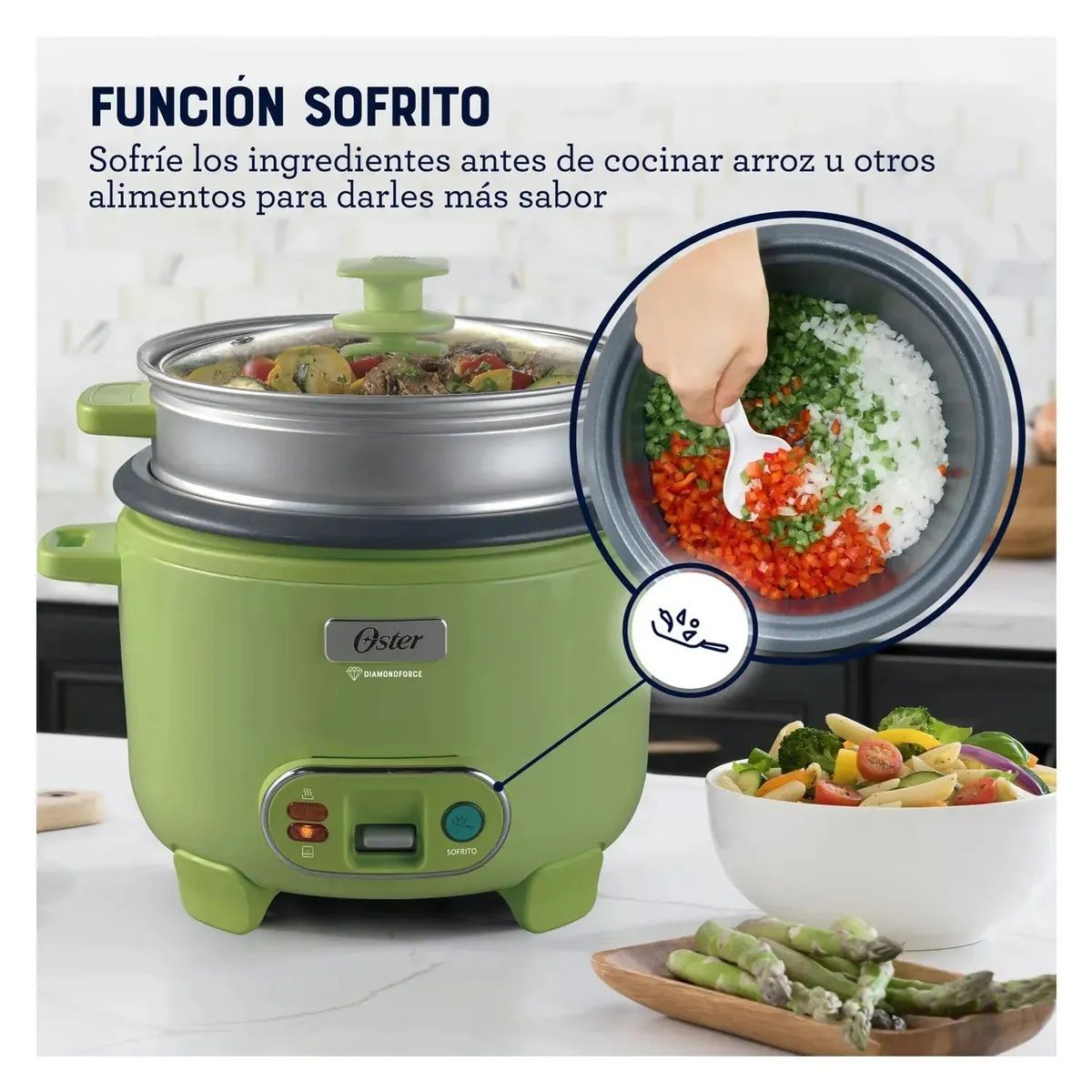 OSTER - Oster Arrocera, 3 en 1, 10 Tazas de Capacidad, Función de Sofrito CKSTRC10DFGRN