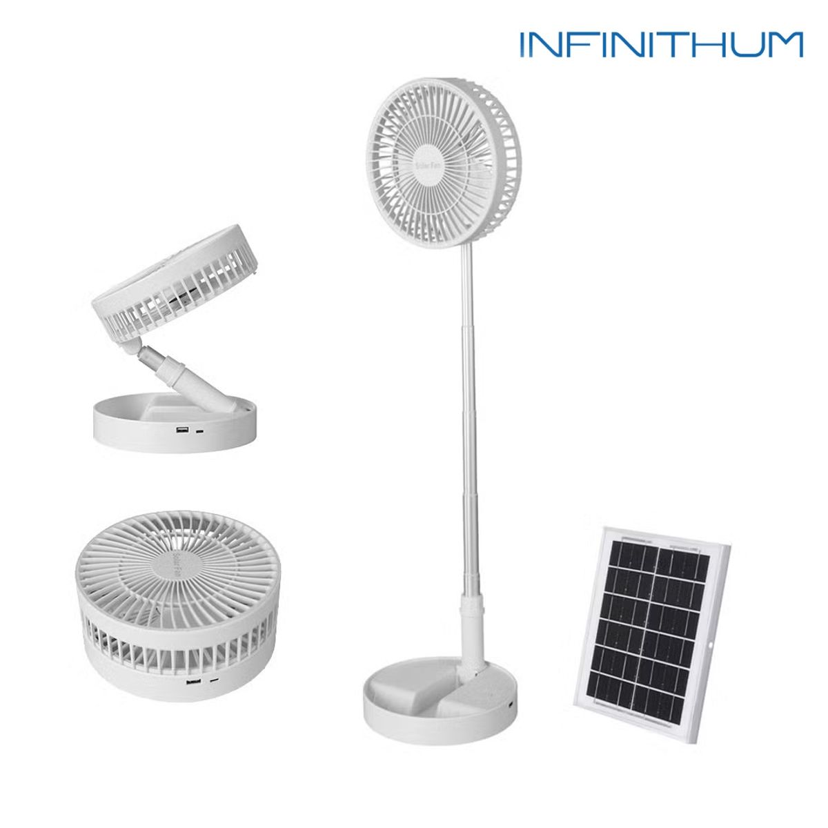 GENERICO - Ventilador Solar Portátil Plegable Infinithum T8 con Panel Solar 3 Velocidades 180° hasta 10 Horas
