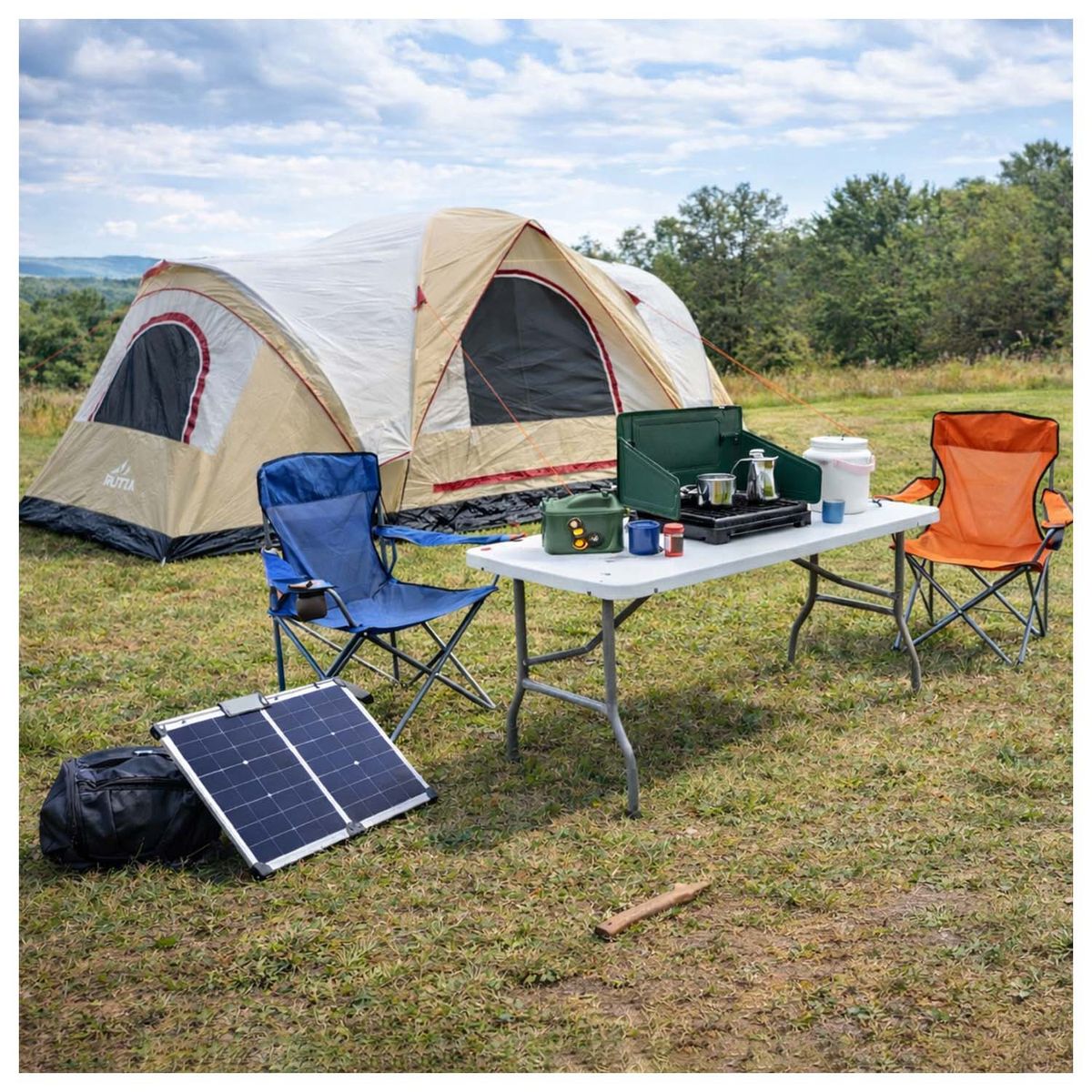 ATLETIS - Combo Camping Outdoor 10P Beige– Carpa Impermeable + Mesa Plegable 180 cm