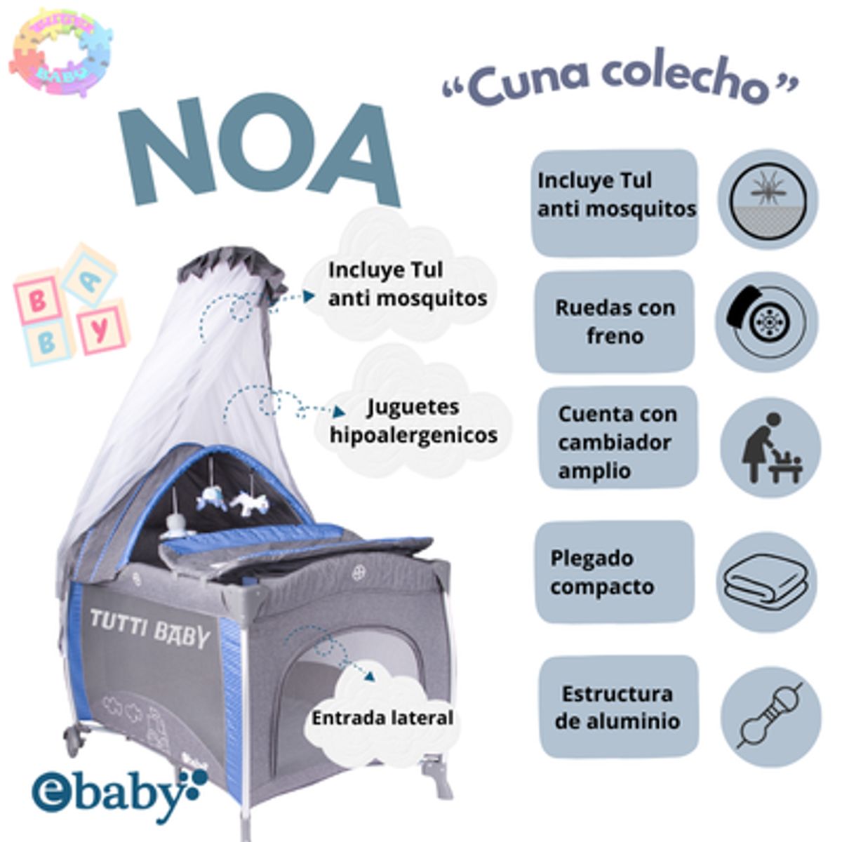 EBABY - CUNA CORRAL EBABY "NOA"  - AZUL