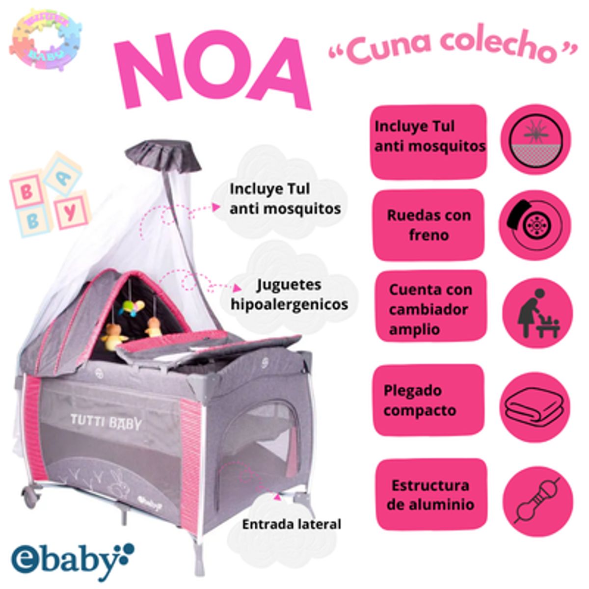 EBABY - CUNA CORRAL EBABY "NOA"  -  ROJO