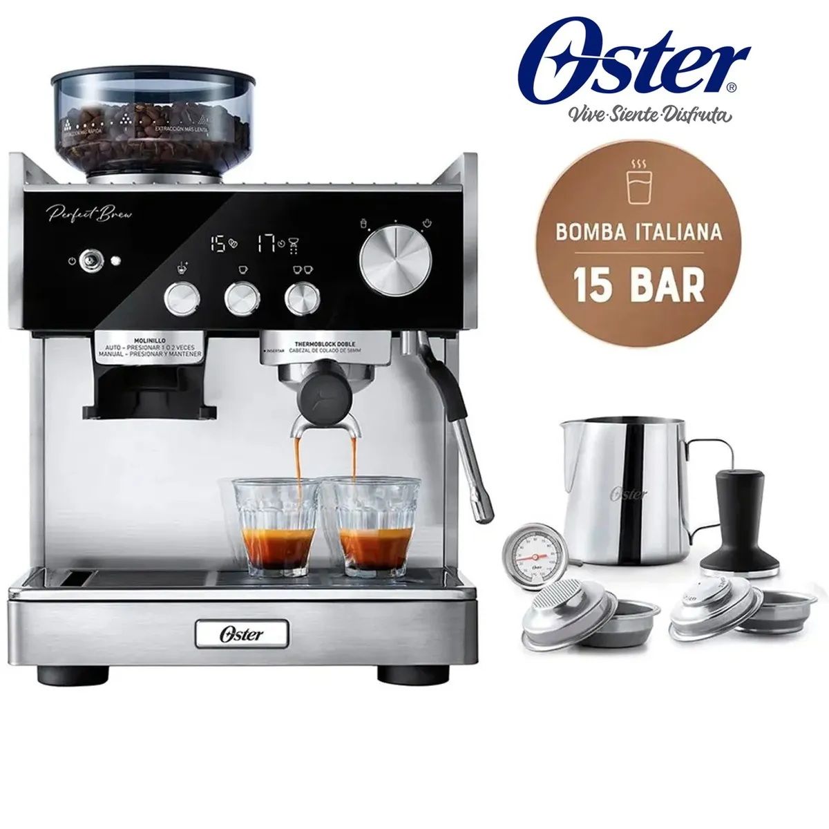 OSTER - Cafetera OSTER Perfect Brew Profesional BVSTEM7400 con Molinillo Integrado 15 Bares