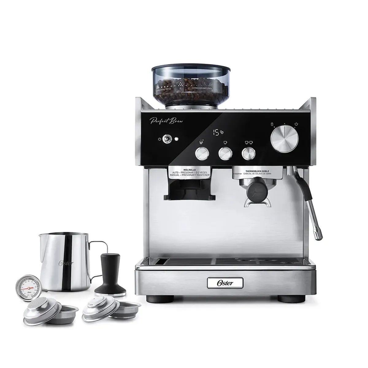 OSTER - Cafetera OSTER Perfect Brew Profesional BVSTEM7400 con Molinillo Integrado 15 Bares