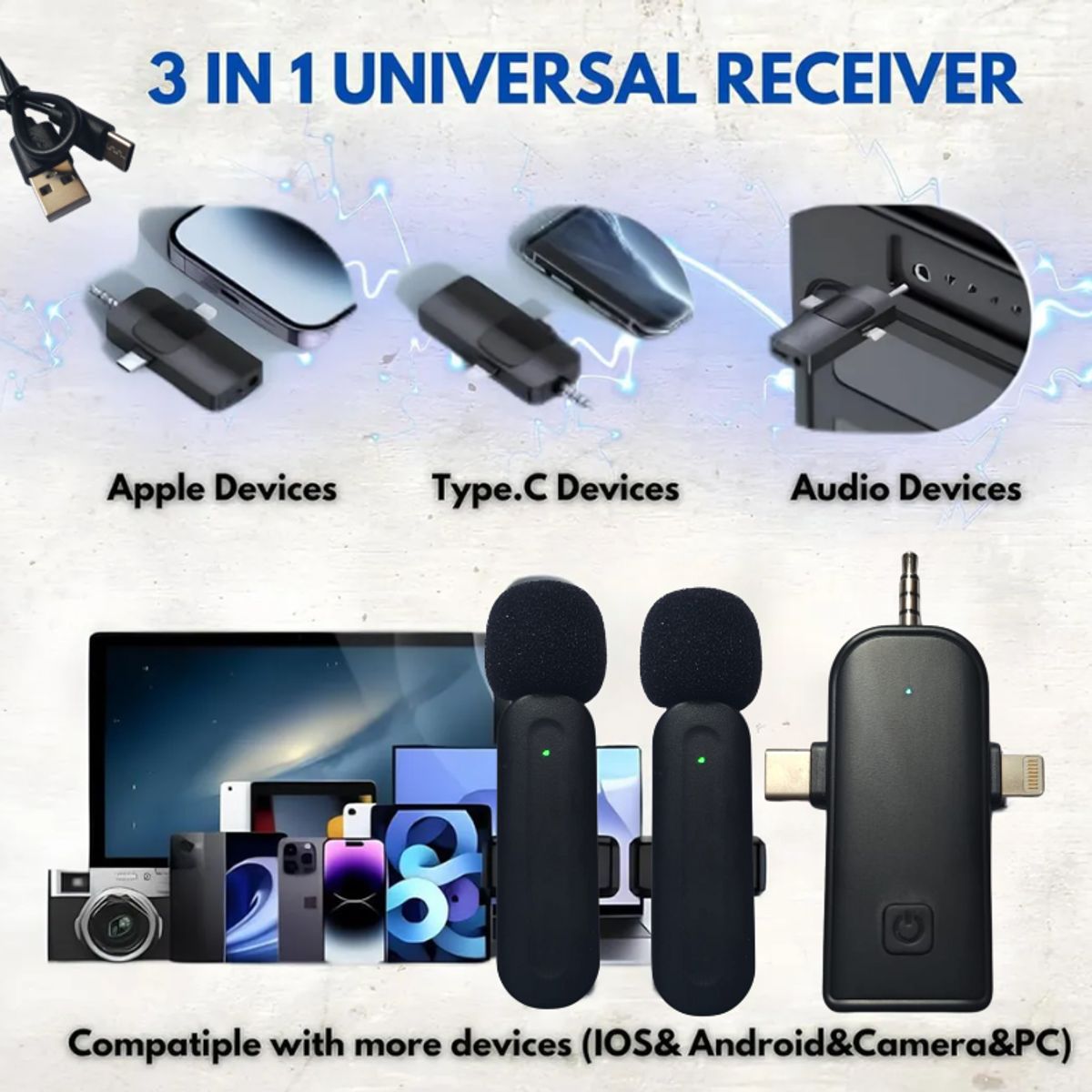 GENERICO - Microfono Solapero Inalámbrico 3 En 1 compatible Iphone Tipo C SX26