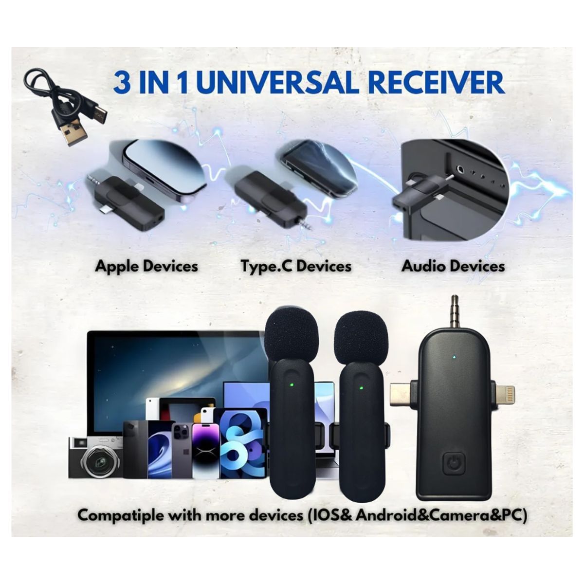 GENERICO - Microfono Solapero Inalámbrico 3 En 1 compatible Iphone Tipo C SX26