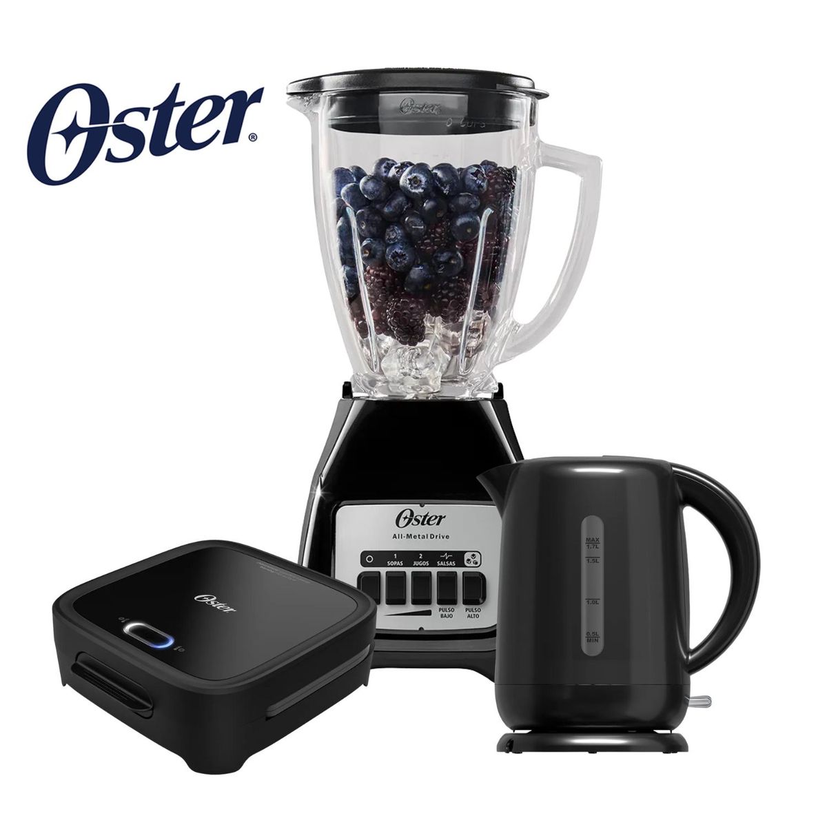 OSTER - Combo Oster Licuadora + Sandwichera Compacta + Hervidor