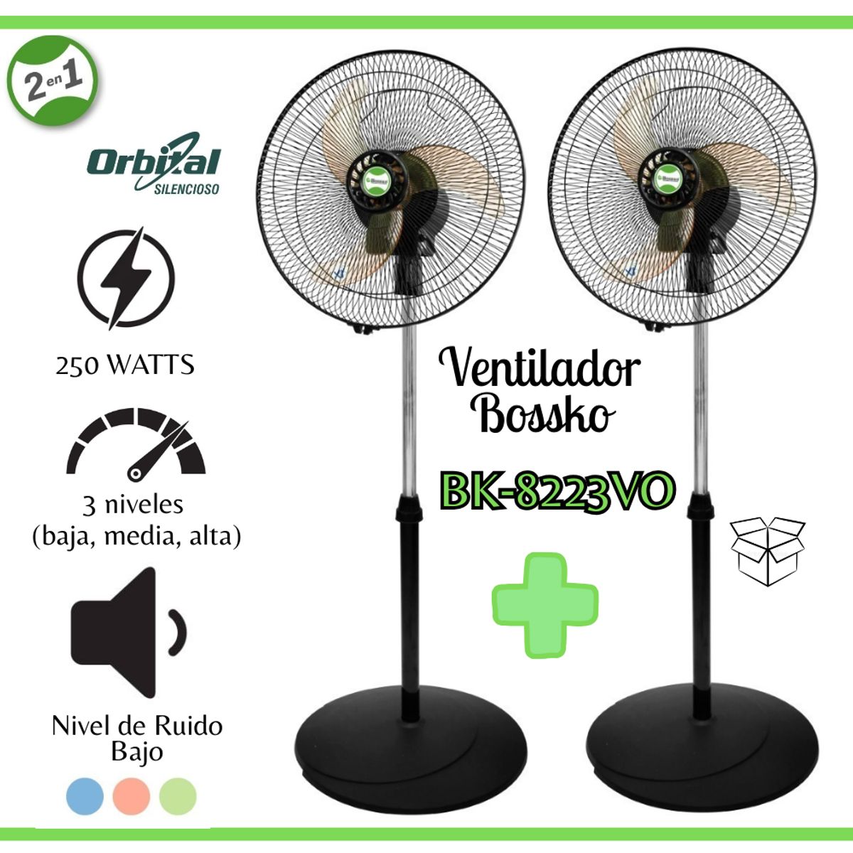 BOSSKO - Ventilador Bossko Orbital 16" 2 en 1 con 5 aspas Acrílicas - BK-8223VO X2 UNIDADES