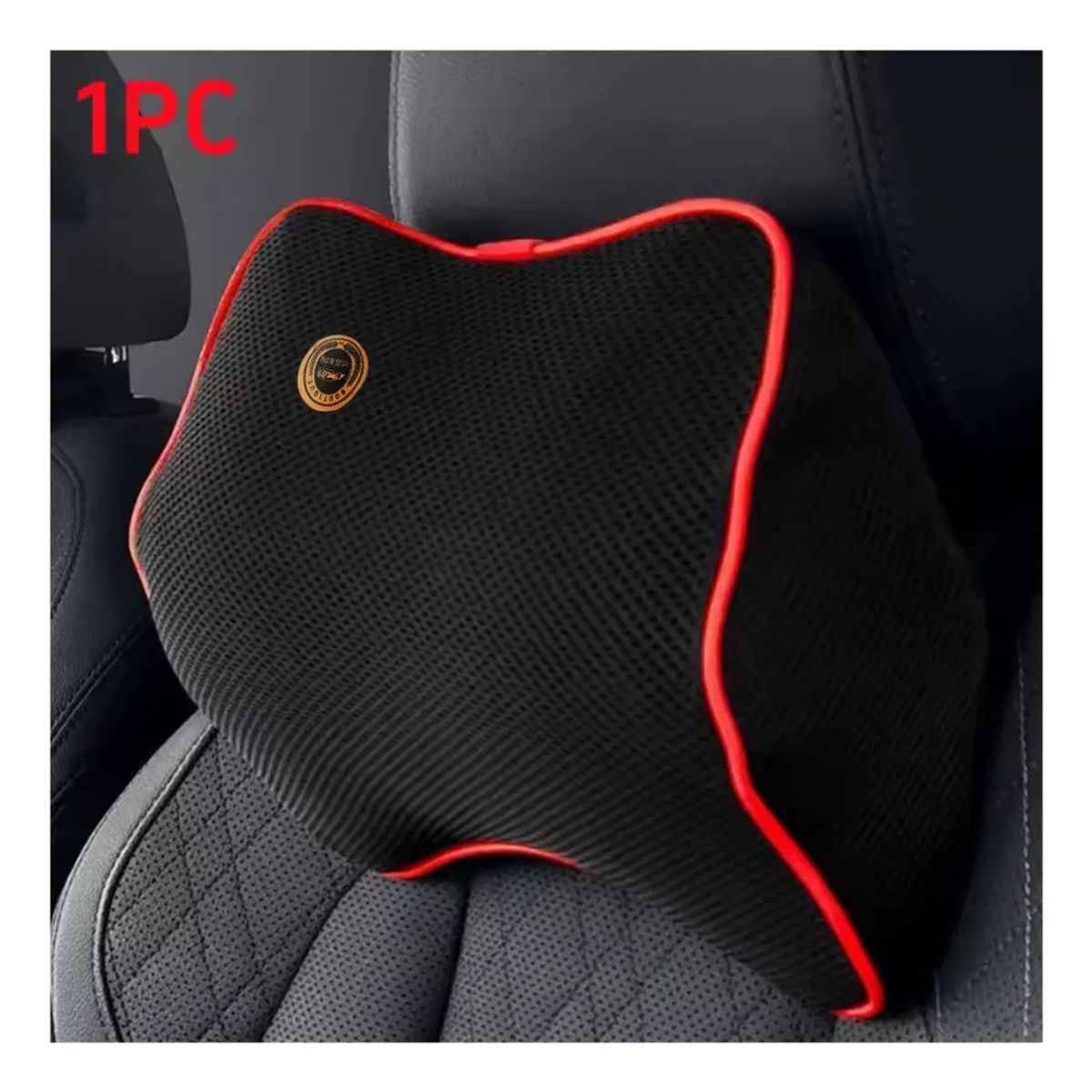 GENERICO - Cojín Reposa Cabeza Memory FOAM Universal Negro Borde Naranja