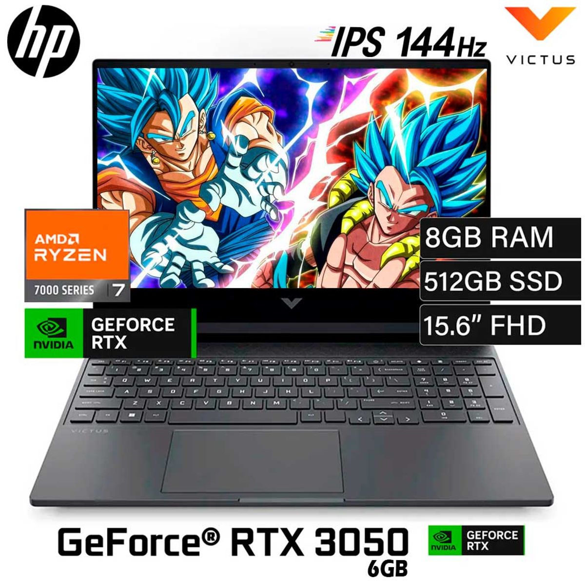 HP - Laptop Gaming HP Victus 15-FB3019LA, 15.6" FHD IPS 144HZ, AMD Ryzen 7 7445HS, Ram 8GB, SSD 512GB