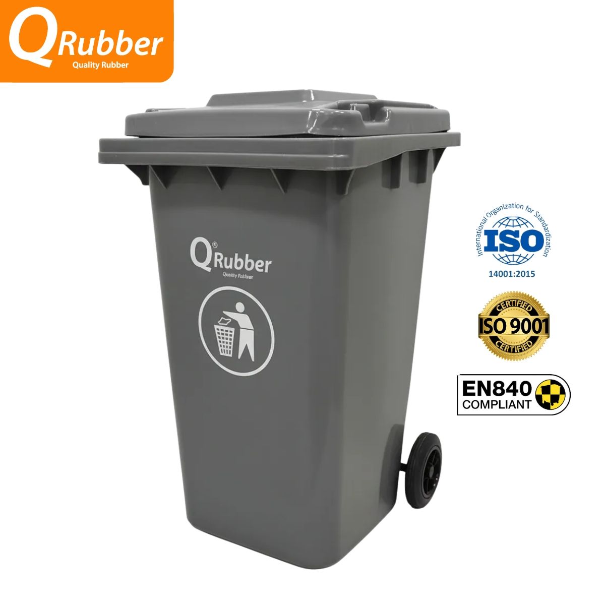 QRUBBER - Tacho de plástico de 240 litros plomo QRubber