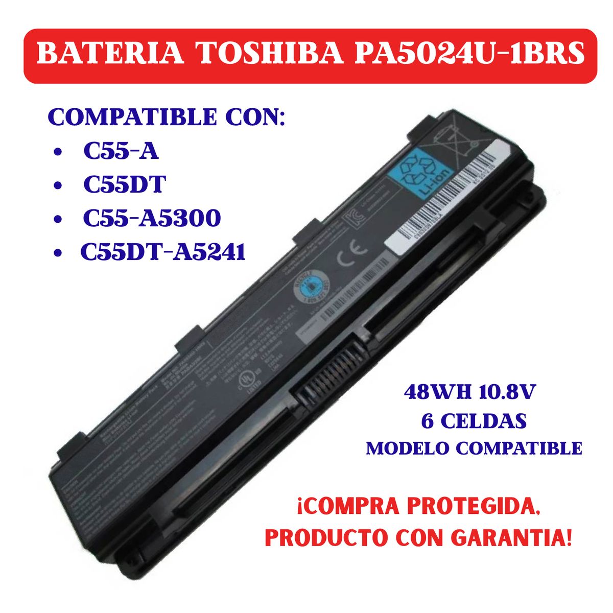 GENERICO - BATERÍA TOSHIBA PA5024U-1BRS COMPATIBLE CON C55-A C55DT C55-A5300 C55DT-A5241