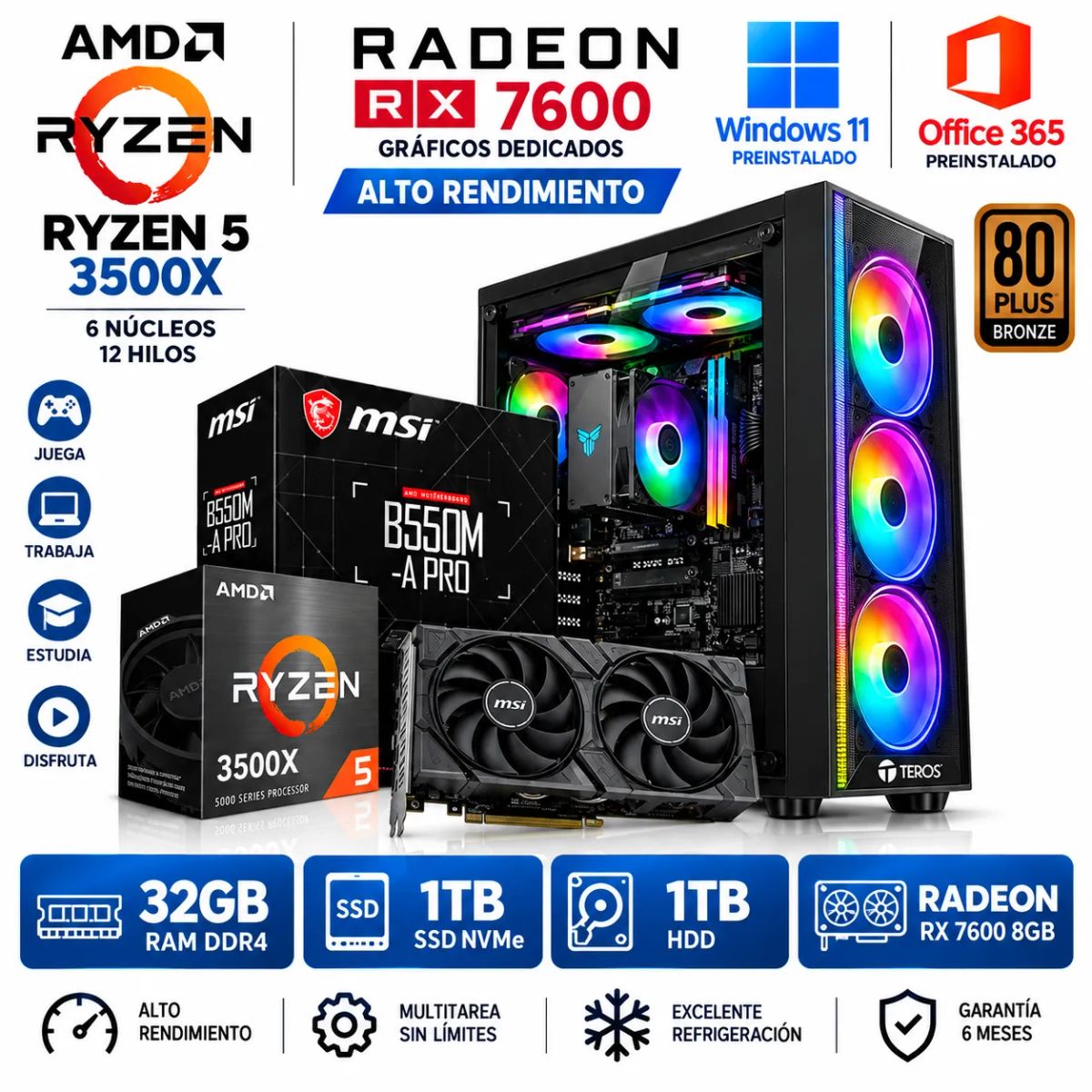 AMD - PC Gamer AMD Ryzen 5 3500X 32GB RAM SSD 1TB + HDD 1TB