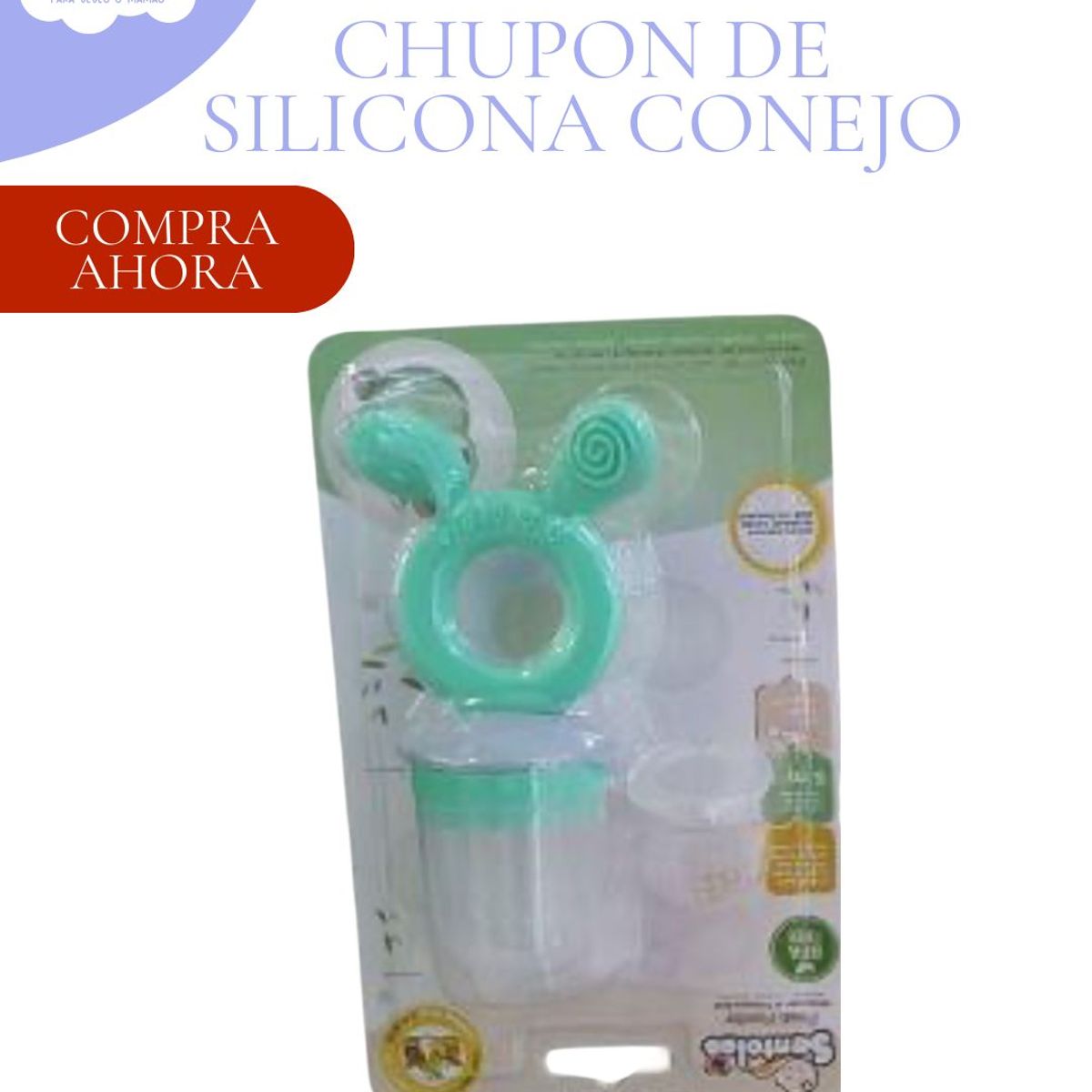 GENERICO - CHUPON FRUTERO PARA BEBÉS MODELO CONEJO VERDE CON MANGO DE SILICONA - SANTOLEE