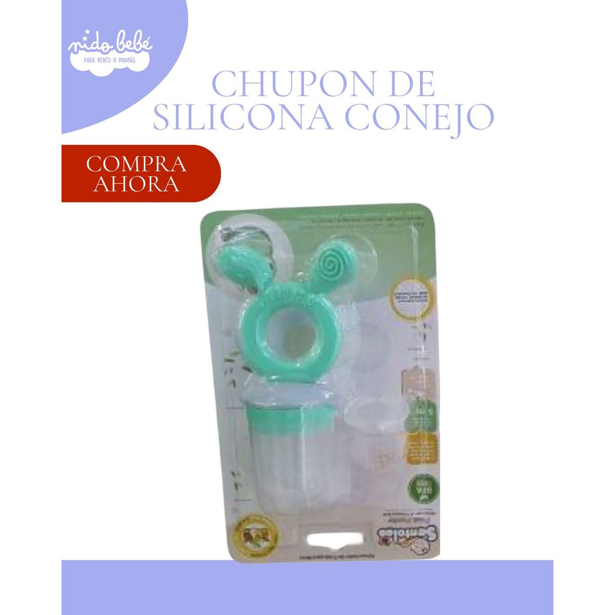 GENERICO - CHUPON FRUTERO PARA BEBÉS MODELO CONEJO VERDE CON MANGO DE SILICONA - SANTOLEE