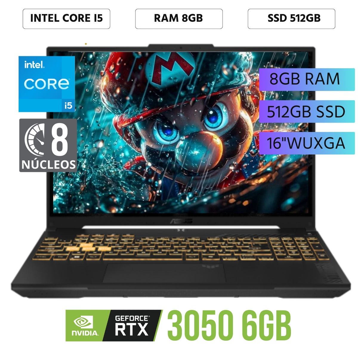 ASUS - Laptop Asus TUF Gaming F15 FX607VJ-RL016 Intel Core i5 - 210H, 16 WUXGA, Ram 8GB, SSD 512GB, RTX 3050 - 6GB, FreeDos