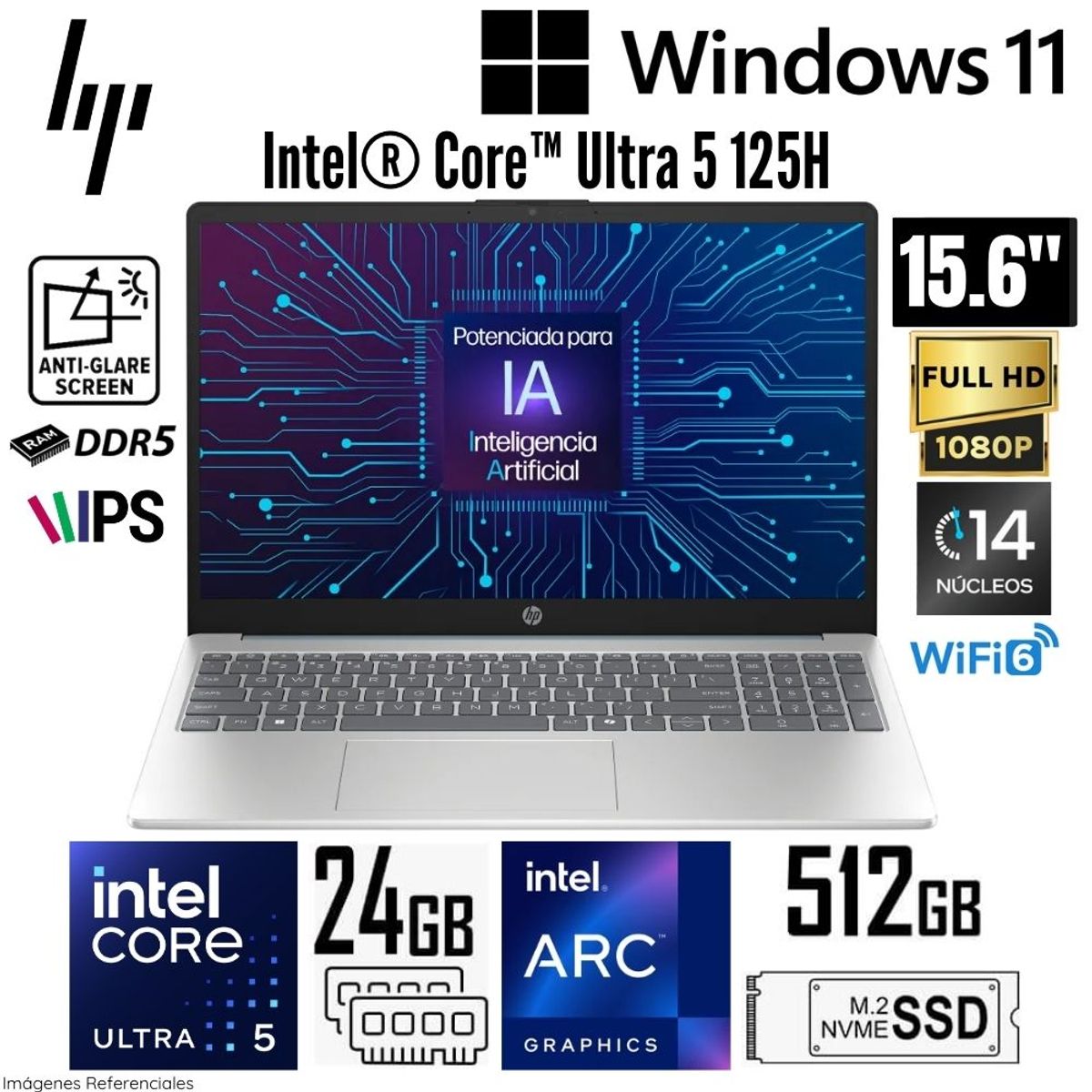HP - Laptop HP 15-FD1056LA Intel Core Ultra 5 125H 24GB RAM 512GB SSD 15.6"  FHD Win 11