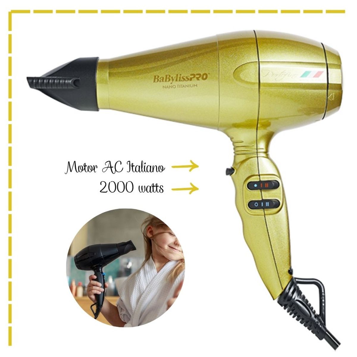 BABYLISS PRO - Secadora Profesional BabylissPro Portofino DORADO - BNTB6610NPED