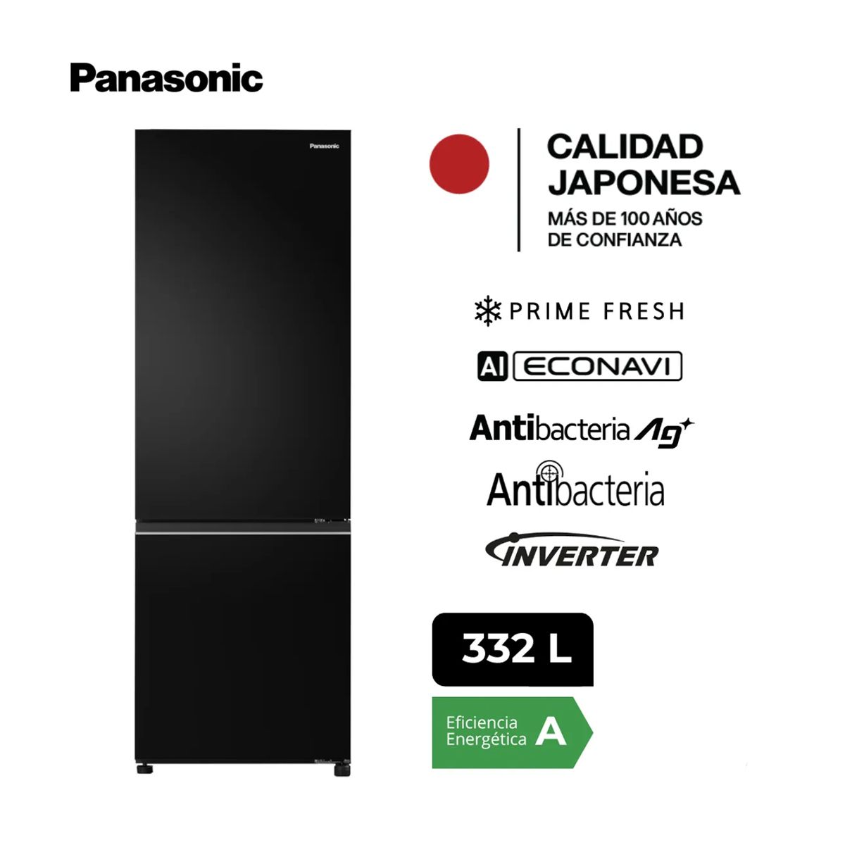 PANASONIC - Refrigeradora Panasonic 332 Lt  Bottom Freezer - NR-BV361BPKE