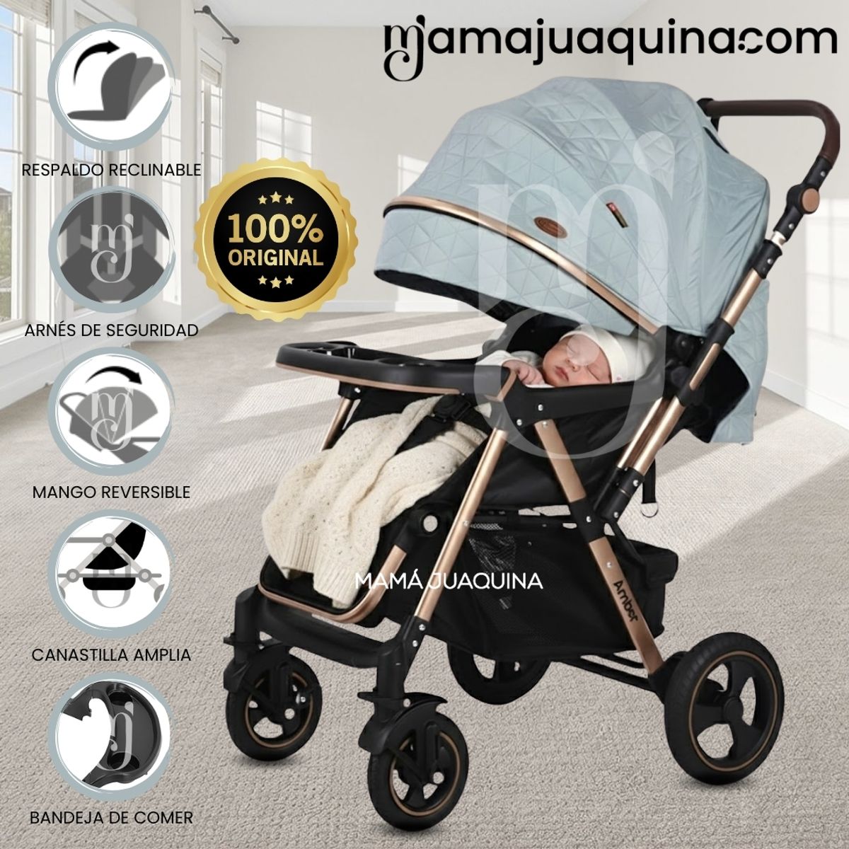 Baby - Coche Cuna de Lujo «AMBER» Edición Limitada Light Green