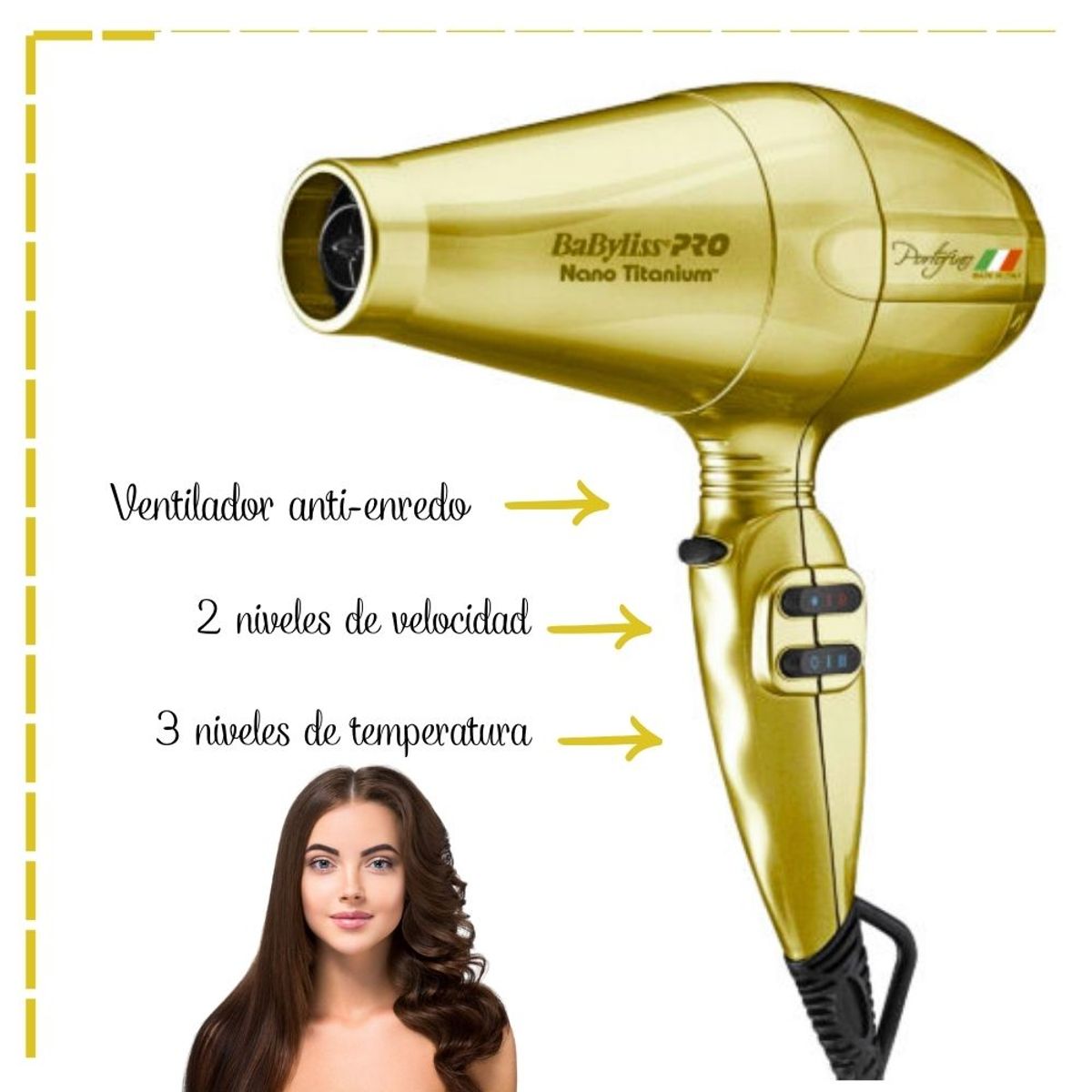 BABYLISS PRO - Secadora Profesional BabylissPro Portofino DORADO - BNTB6610NPED