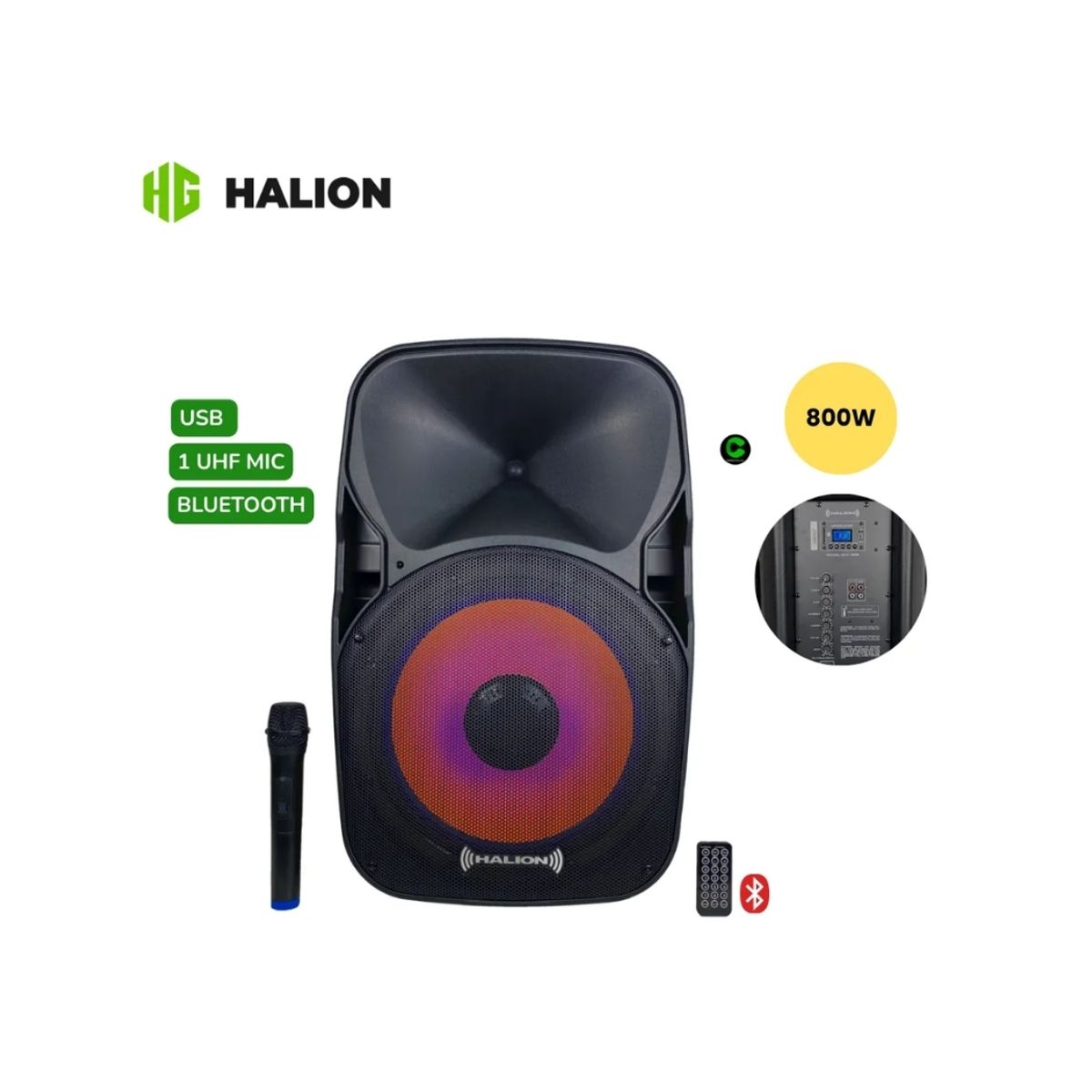 HALION - Parlante Activo Halion RHA-15EB 800W USB BT Micrófono