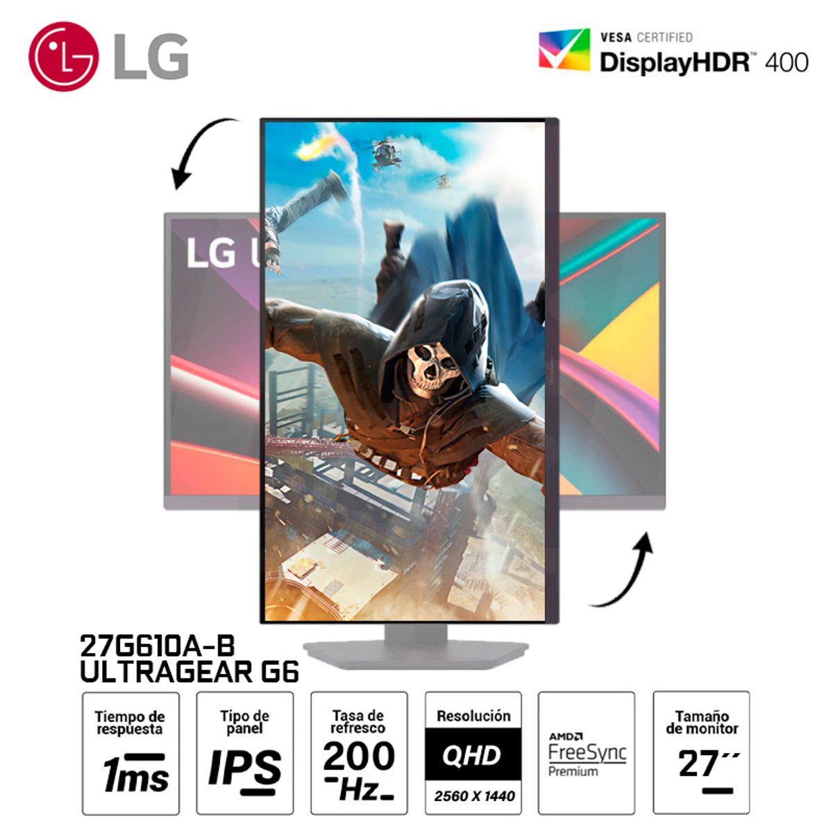LG - Monitor LG UltraGear G6 27G610A-B 27” QHD IPS 200Hz 1ms FreeSync Premium