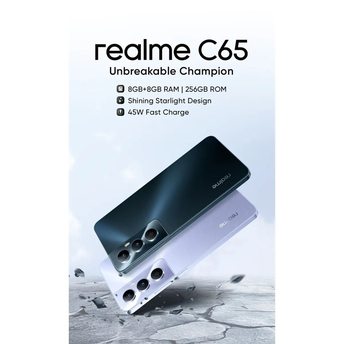 REALME - Celular Realme C65 Dual SIM 4G LTE  256GB ROM + 8GB RAM + 8GB RAM Extendida  Pantalla Fluida Negro