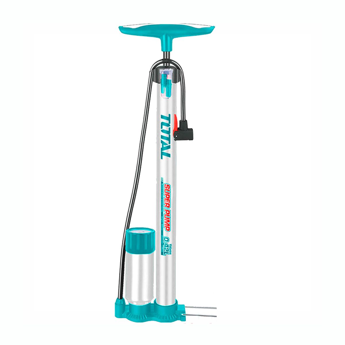 TOTAL TOOLS - Inflador Total Manual Fuerte Llantas Auto Moto Globo Pelota Plateado