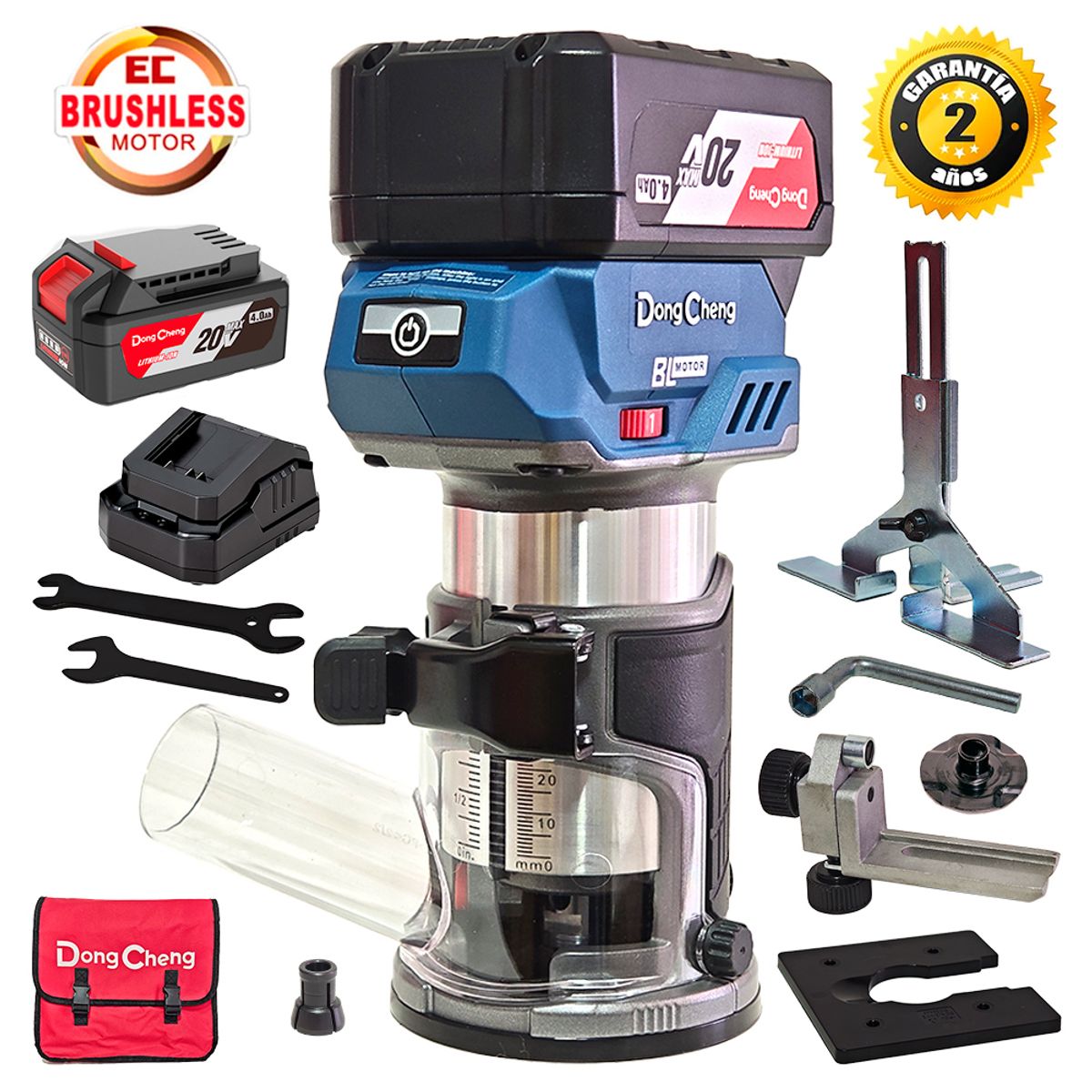 DONGCHENG - Ruteadora Fresadora Tupi de Mano Inalambrica Industrial ¼ 6mm Dongcheng DCMP6BM 20V 2Bat x 4Ah