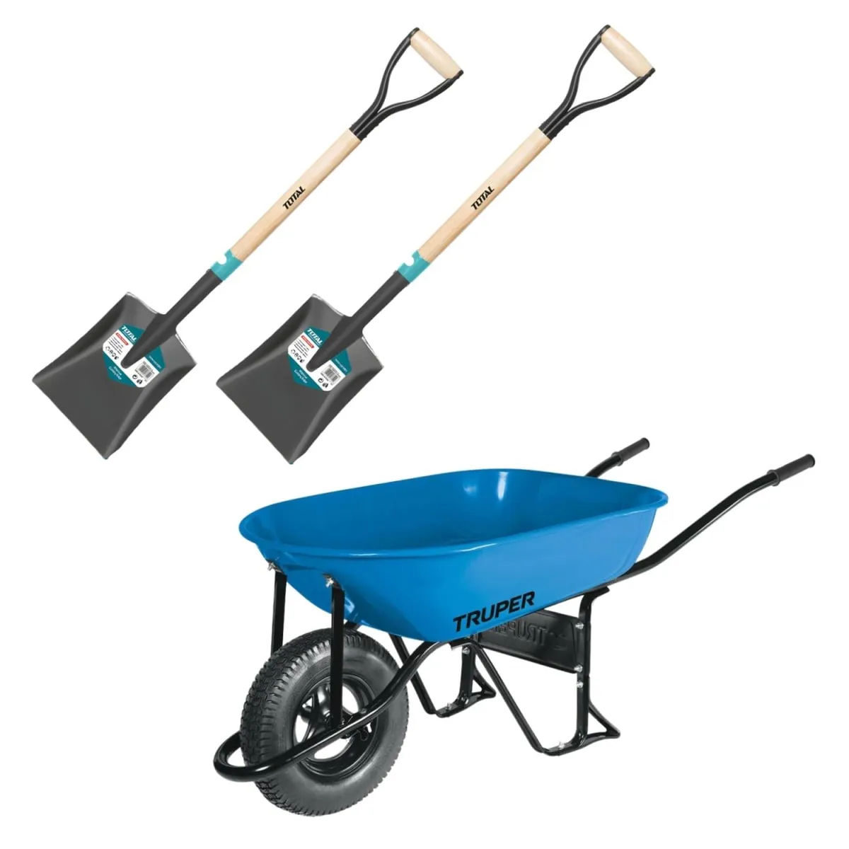 TOTAL - Carretilla 5.5 Truper + 2 Palas Cuadrada Total