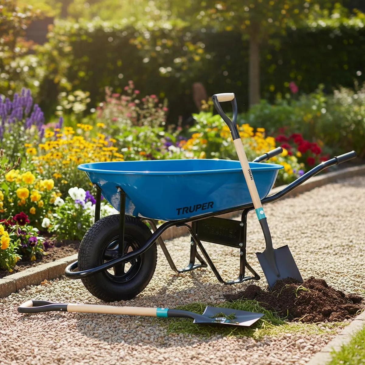 TOTAL - Carretilla 5.5 Truper + 2 Palas Cuadrada Total